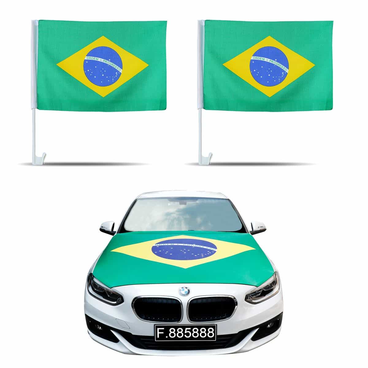 Auto Fan Set Brasilien Fan-Set-10 – Motorhaubenfahne & 2 Fensterfahnen (3 Varianten)