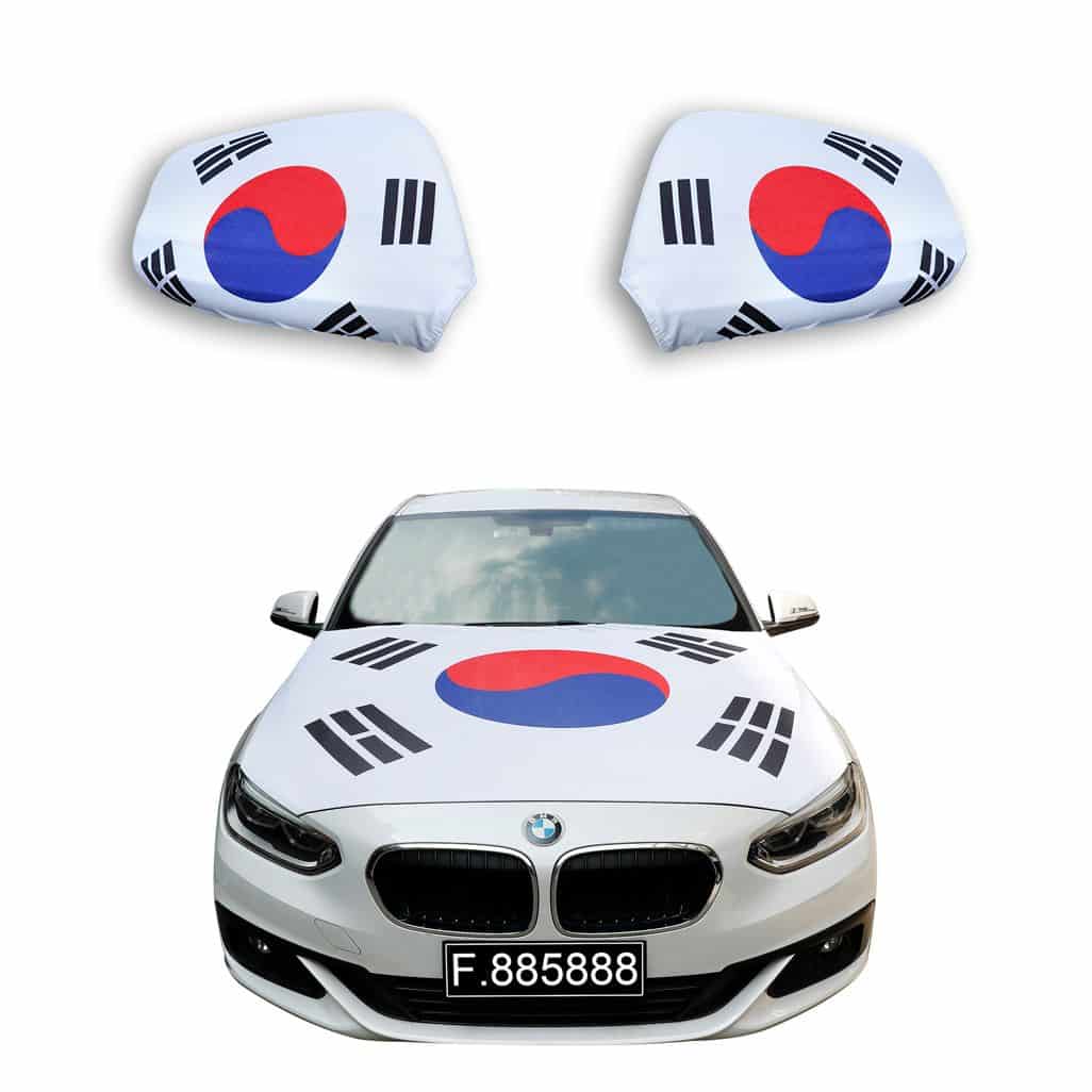 Auto Fan Set Südkorea – Motorhaubenfahne & Außenspiegelfahnen (3-teilig)