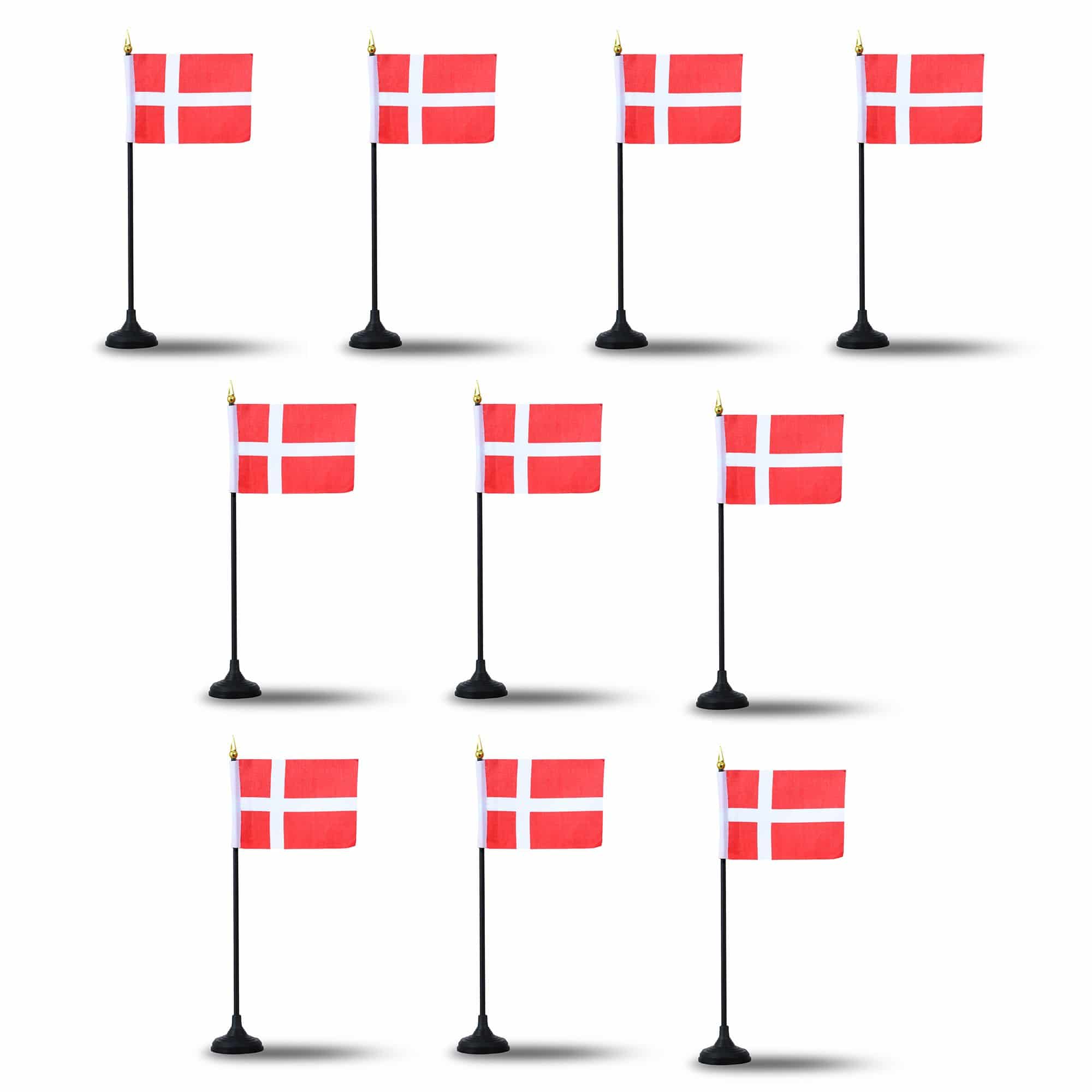 Mini Handfahnen mit Tischständer Fuß 10 Stück Set "Dänemark" Denmark EM WM Flaggen Fanartikel
