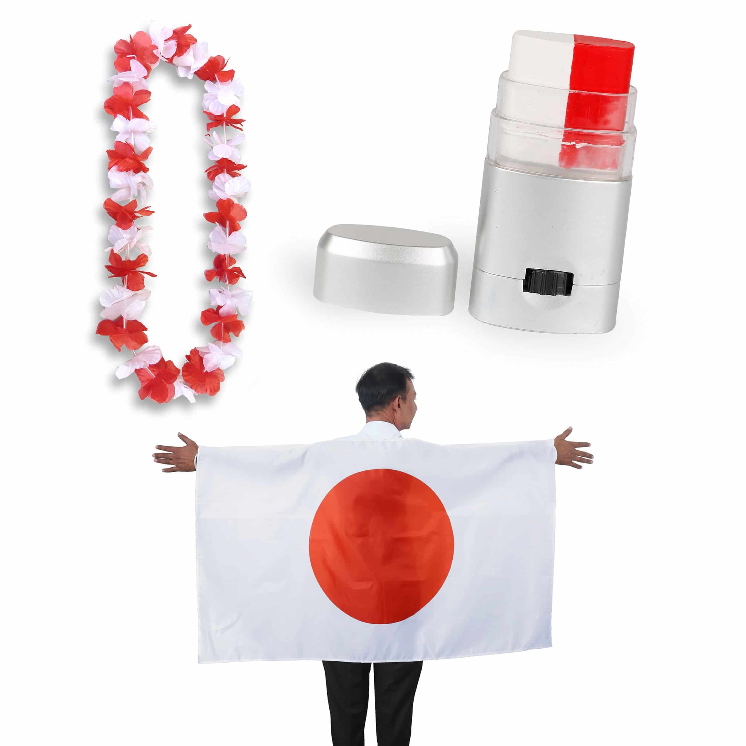 Fan-Paket EM "Japan" Fanset Fußball Hawaiikette Schminkstift Poncho