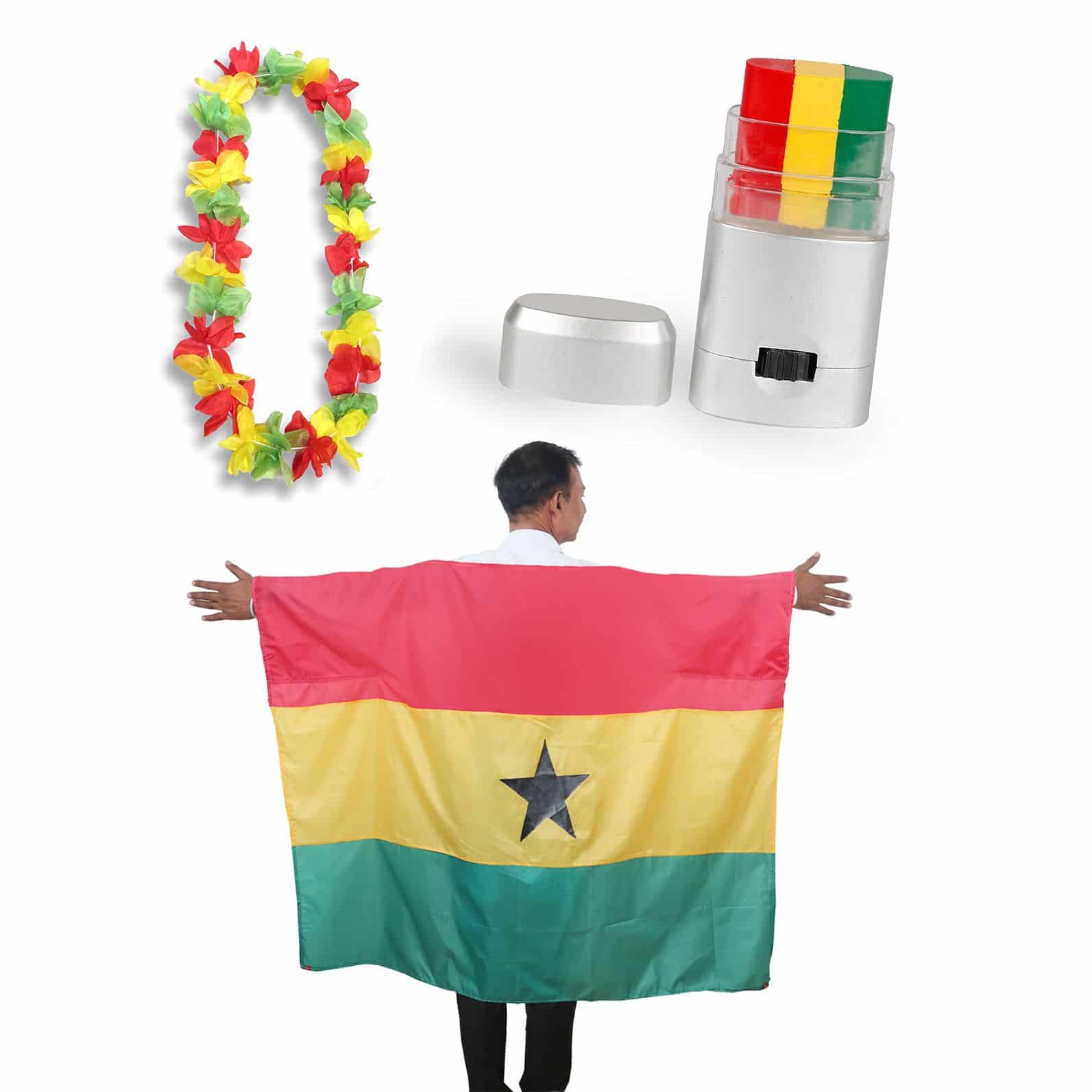 Fan-Paket EM "Ghana" Fanset Fußball Hawaiikette Schminkstift Poncho