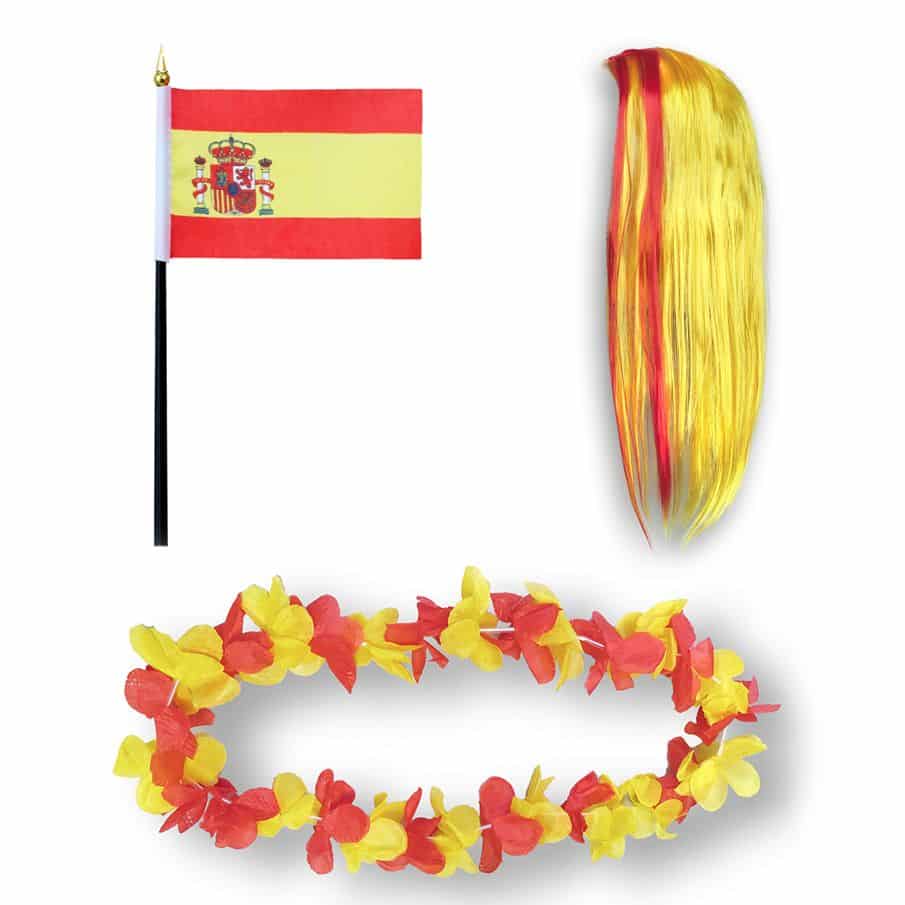 Fanset "Spanien" Spain Espana Blumenkette Fahne Flagge Perücke Langhaar