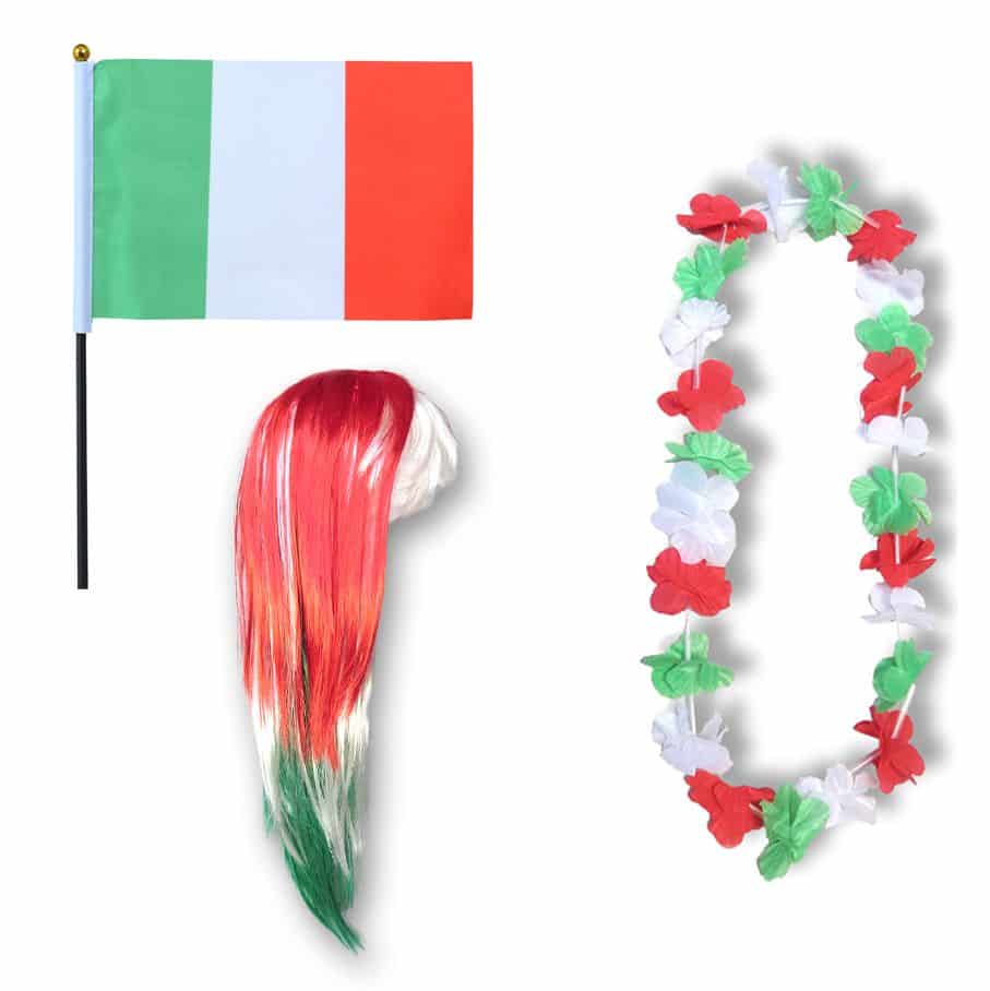 Fanset "Italien" Italy Italia Blumenkette Fahne Flagge Perücke Langhaar