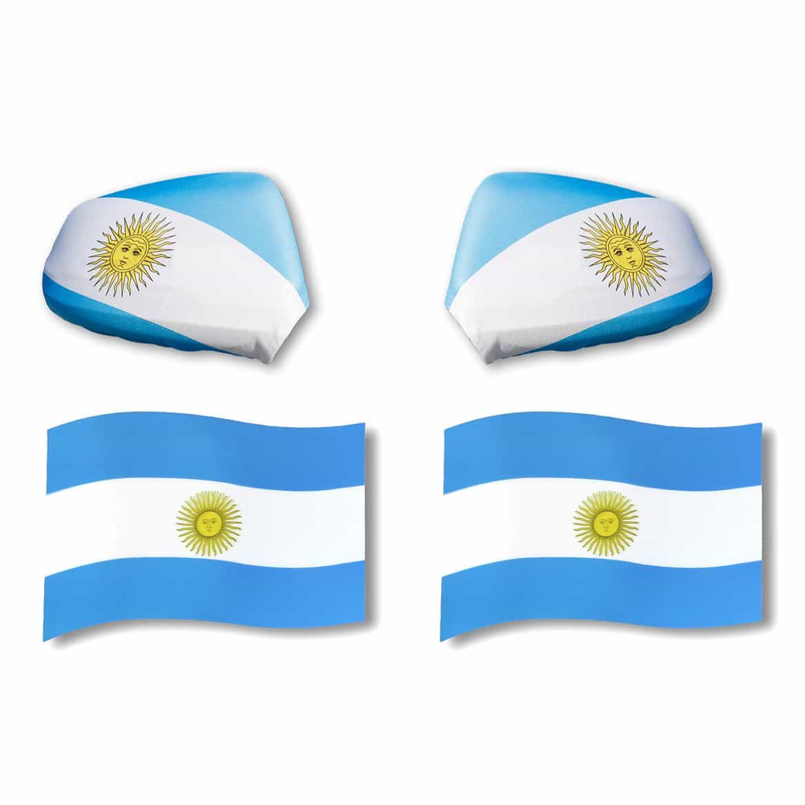Auto Fan Set Argentinien – Außenspiegelfahnen & 3D Magnetfahnen (4-teilig)