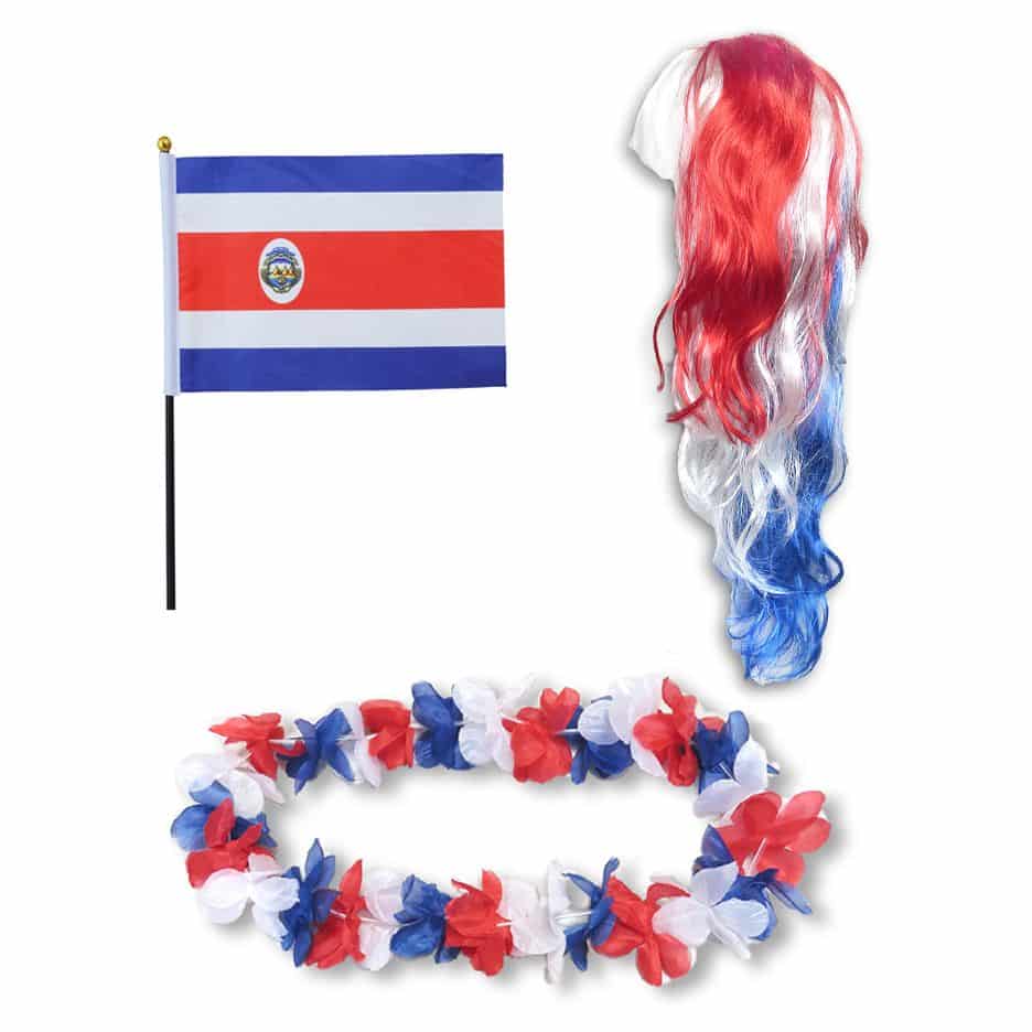 Fanset "Costa Rica" Blumenkette Fahne Flagge Perücke Langhaar-Locken