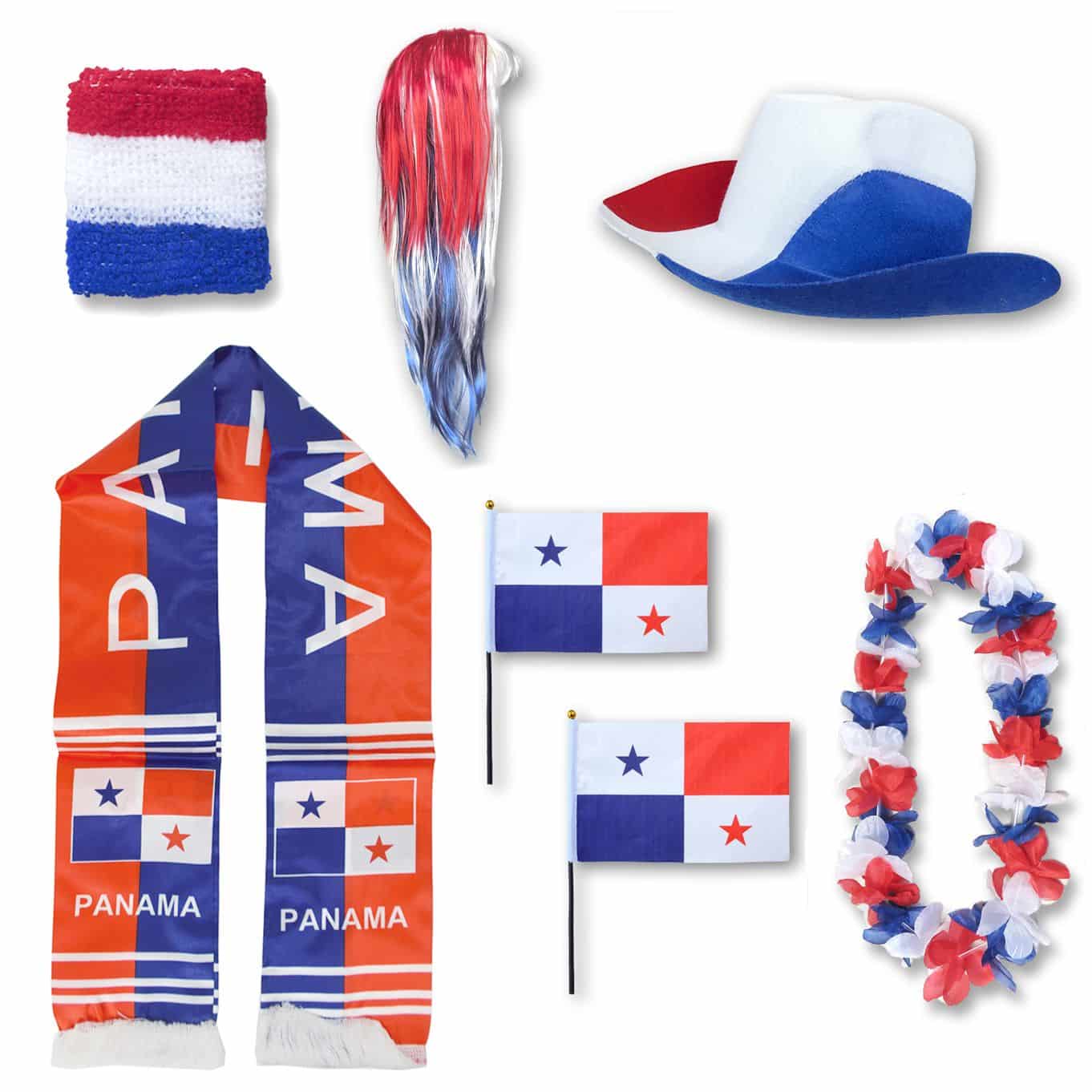 Fan-Paket "Panama" WM EM Fußball Schal Hawaiikette Hut Schweissband Fahne Perücke