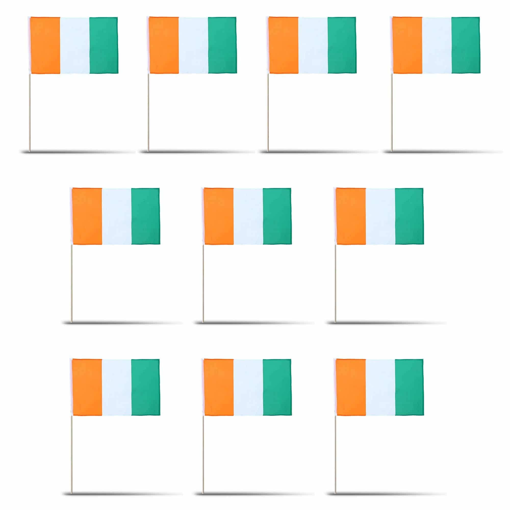 10er Set Fahne Flagge Winkfahne "Elfenbeinküste" Ivory Coast Handfahne EM WM