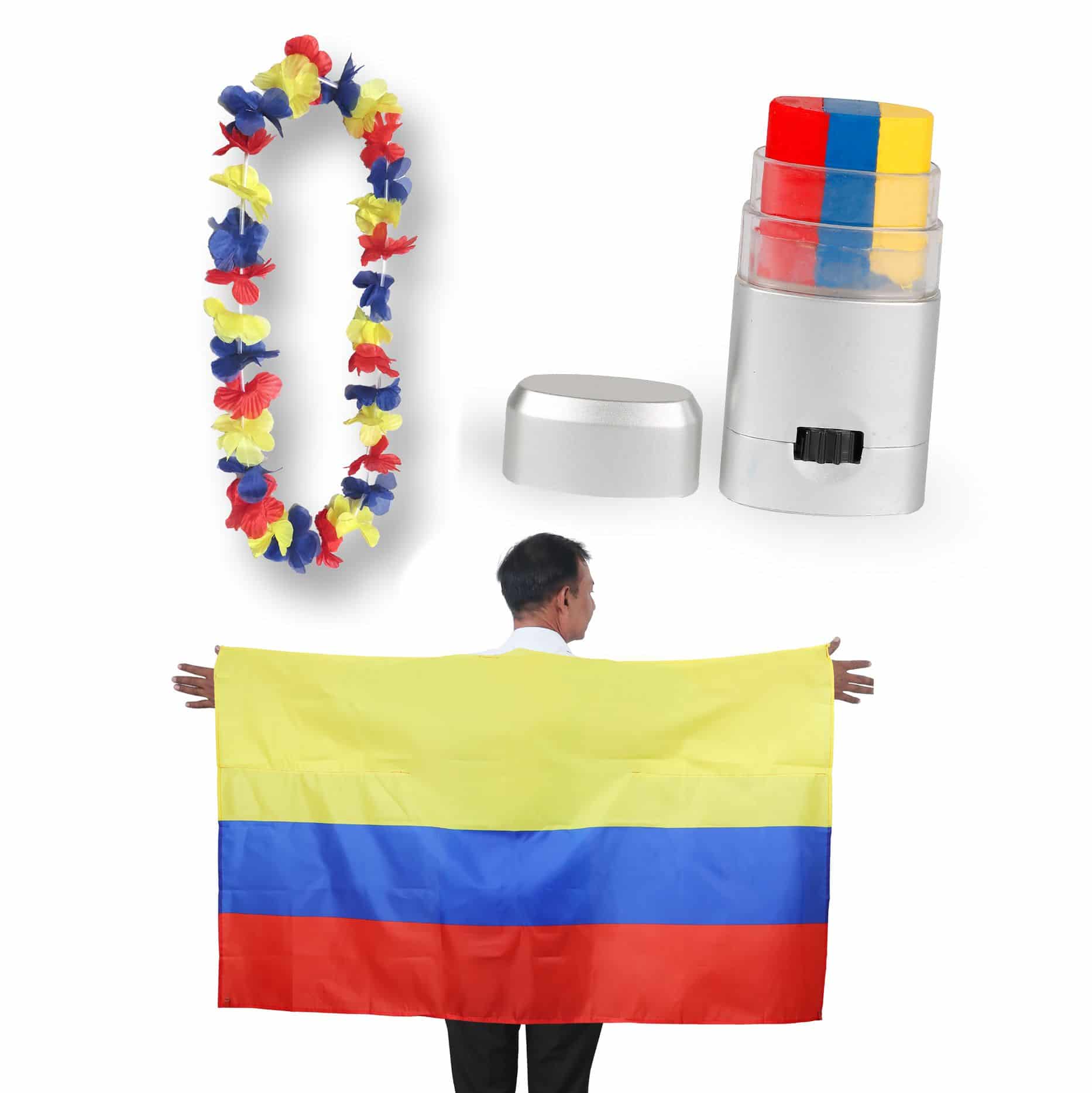 Fan-Paket EM "Kolumbien" Columbia Fanset Fußball Hawaiikette Schminkstift Poncho