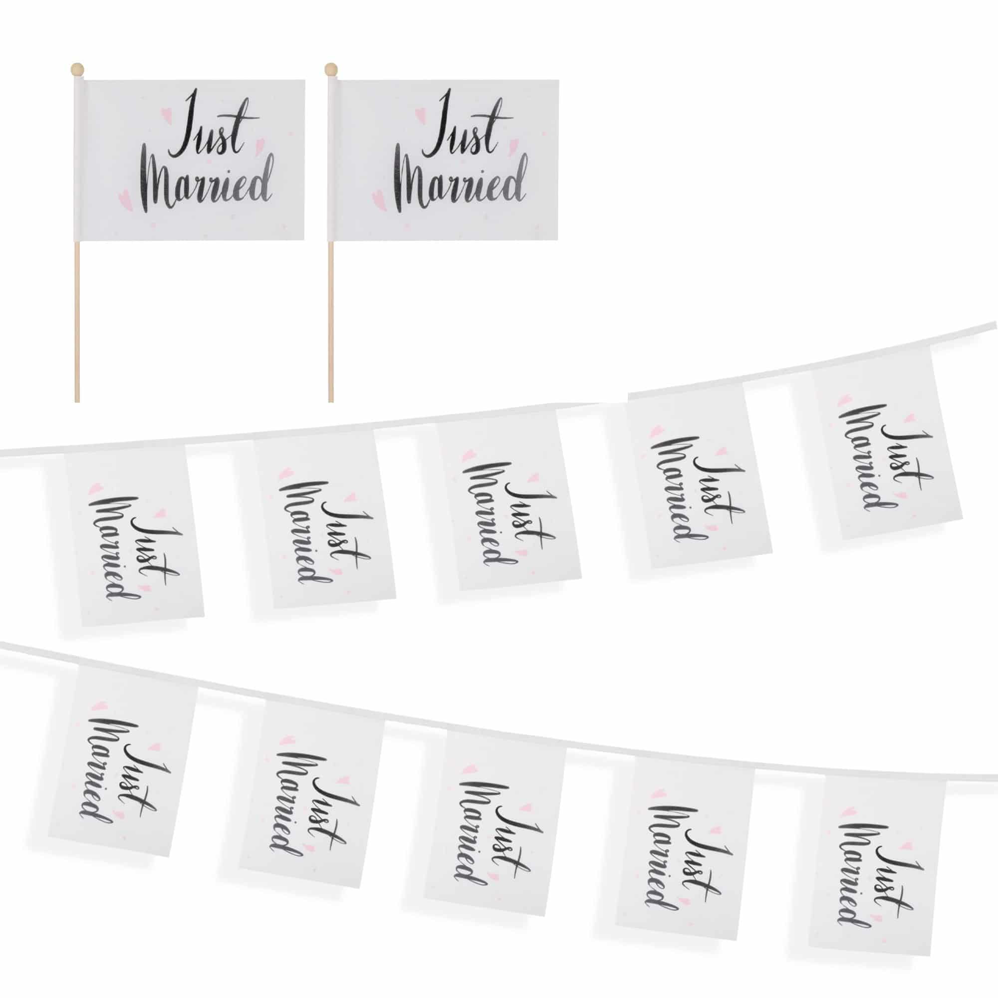 Set Fahnengirlande und Tischfähnchen "Just Married" Hochzeit Partydekoration