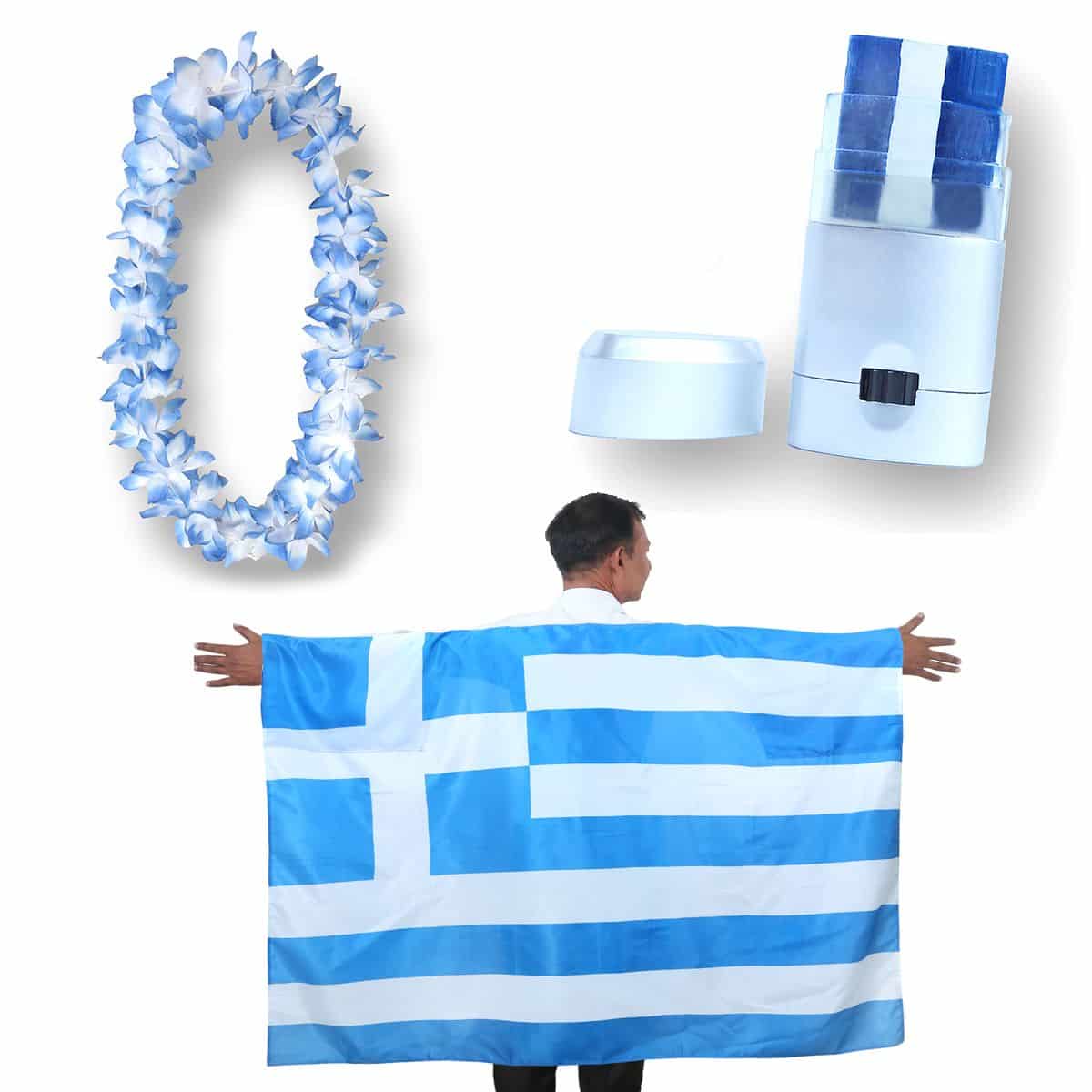Fan-Paket EM "Griechenland" Greece Fanset Fußball Hawaiikette Schminkstift Poncho