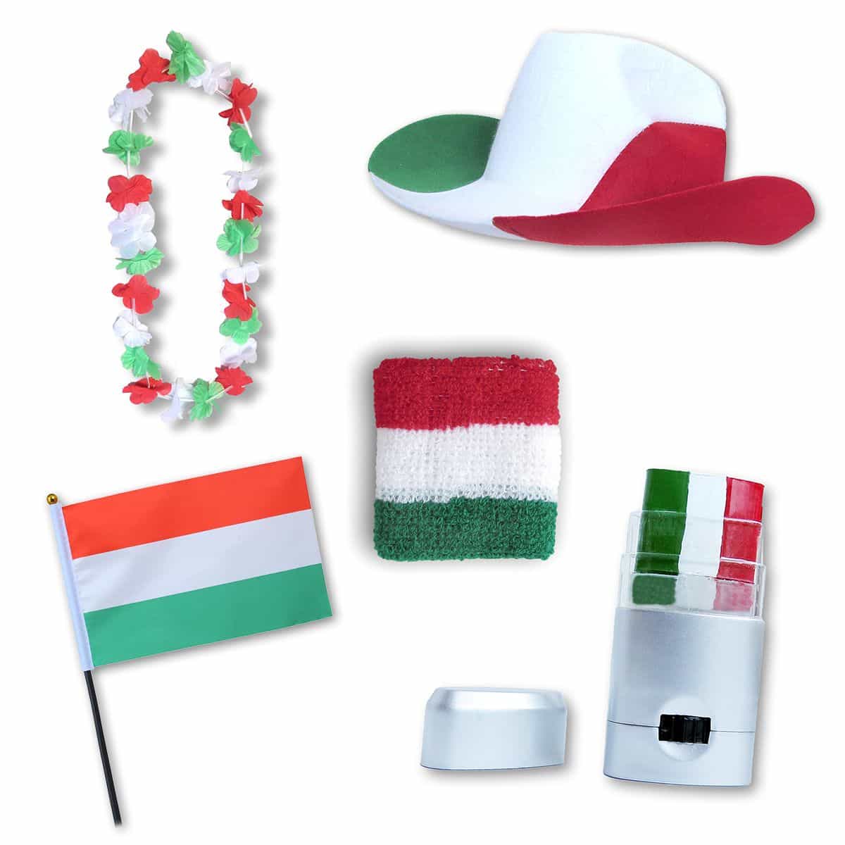 Fan-Paket EM "Ungarn" Hungary Fußball Hut Kette Schminke Schweißband Flagge