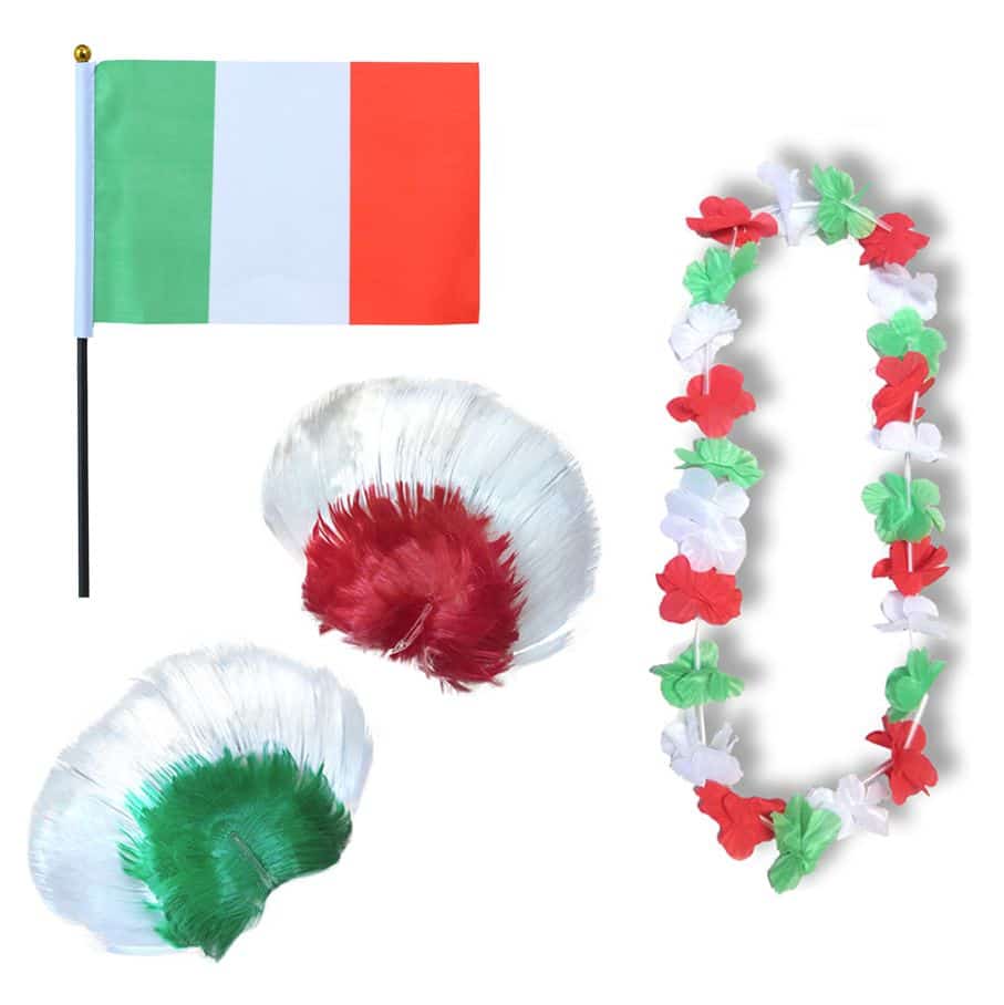 Fanset "Italien" Italia Italy Blumenkette Fahne Flagge Perücke Irokese