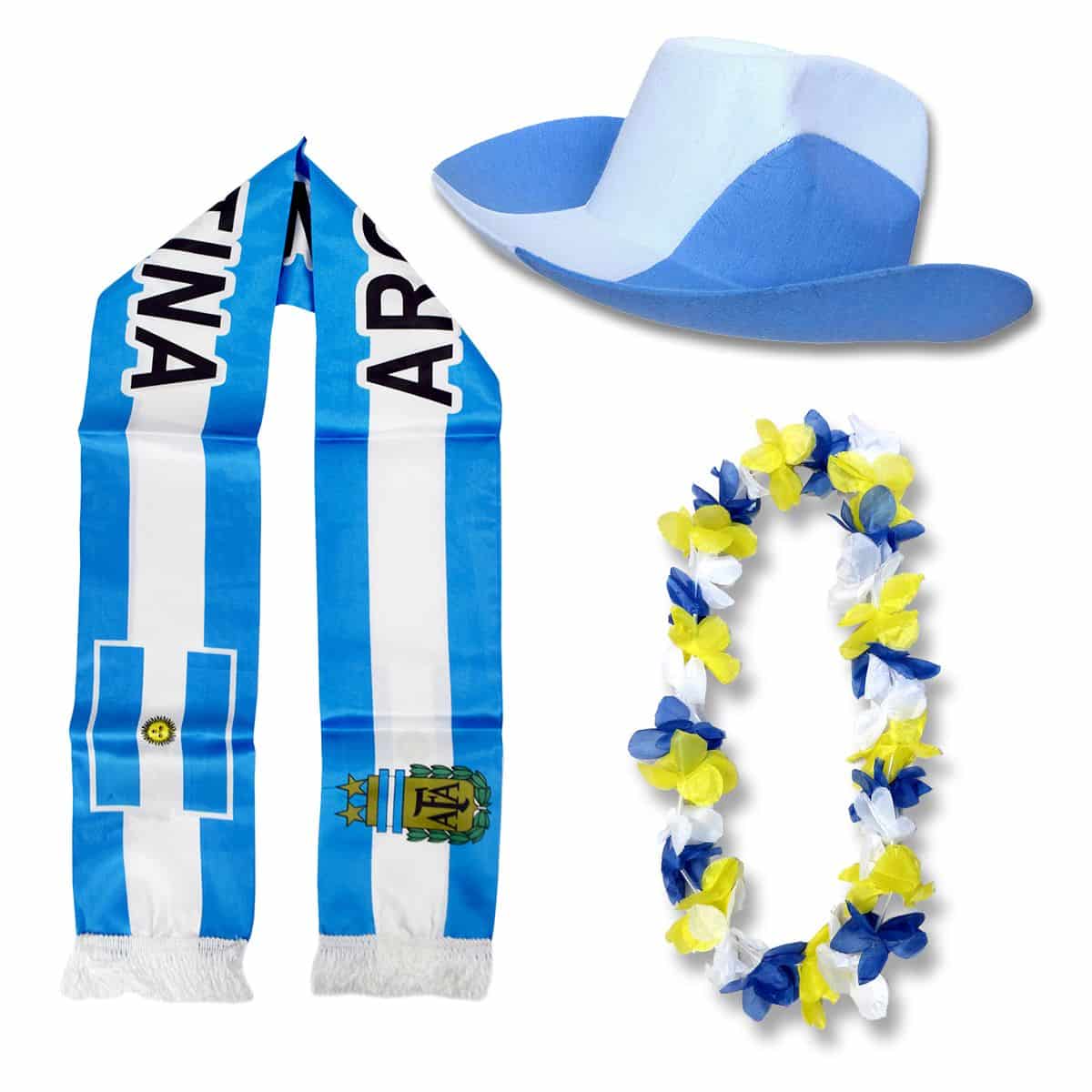 Fan-Paket "Argentinien" Argentina WM EM Fußball Schal Hawaiikette Hut Fanartikel