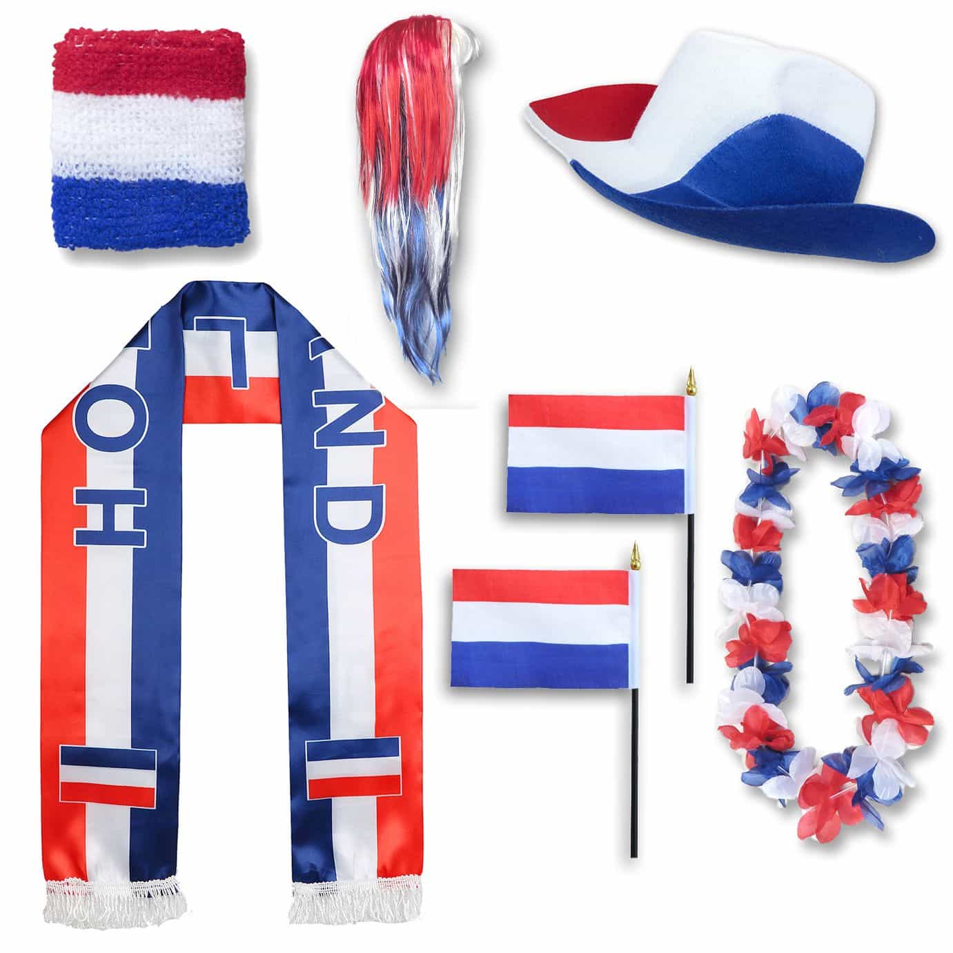 Fan-Paket "Niederlande" Netherlands Holland WM EM Fußball Schal Hawaiikette Hut Schweissband Fahne
