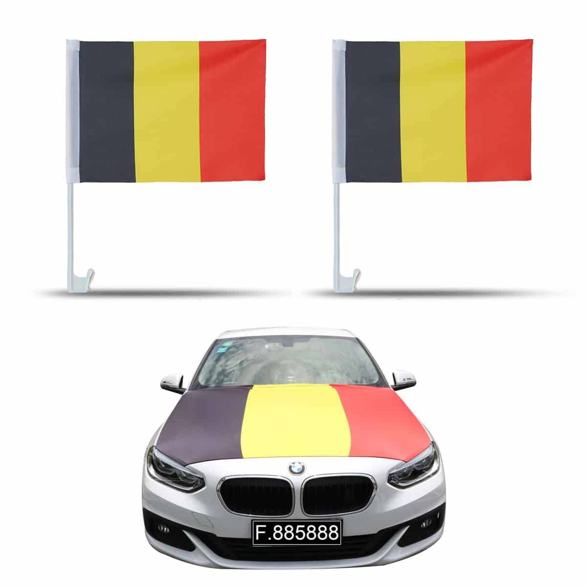 Auto Fan Set Belgien Fan-Set-10 – Motorhaubenfahne & 2 Fensterfahnen (3 Varianten)