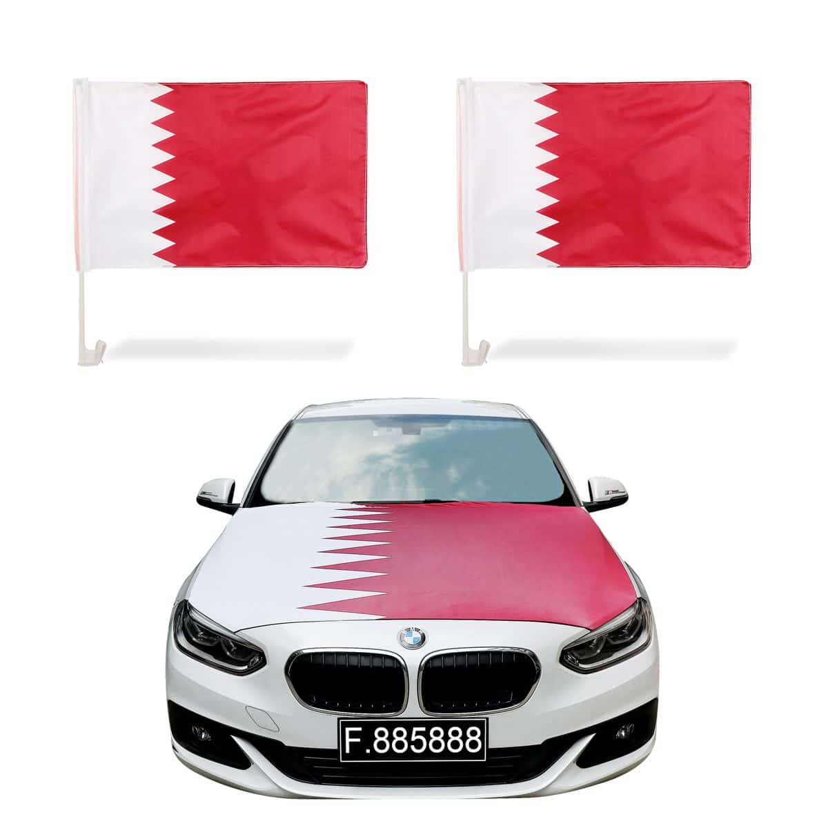 Auto Fan Set Katar Fan-Set-10 – Motorhaubenfahne & Fensterfahnen (2 Varianten)