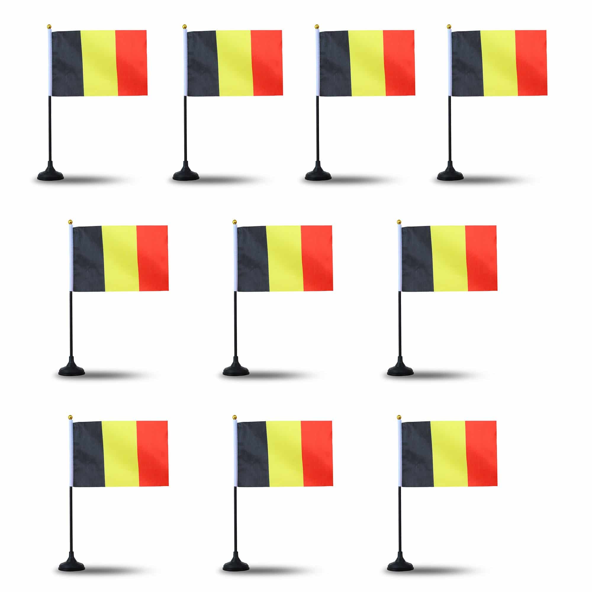 Mini Handfahnen mit Tischständer Fuß 10 Stück Set "Belgien" Belgium EM WM Flaggen Fanartikel