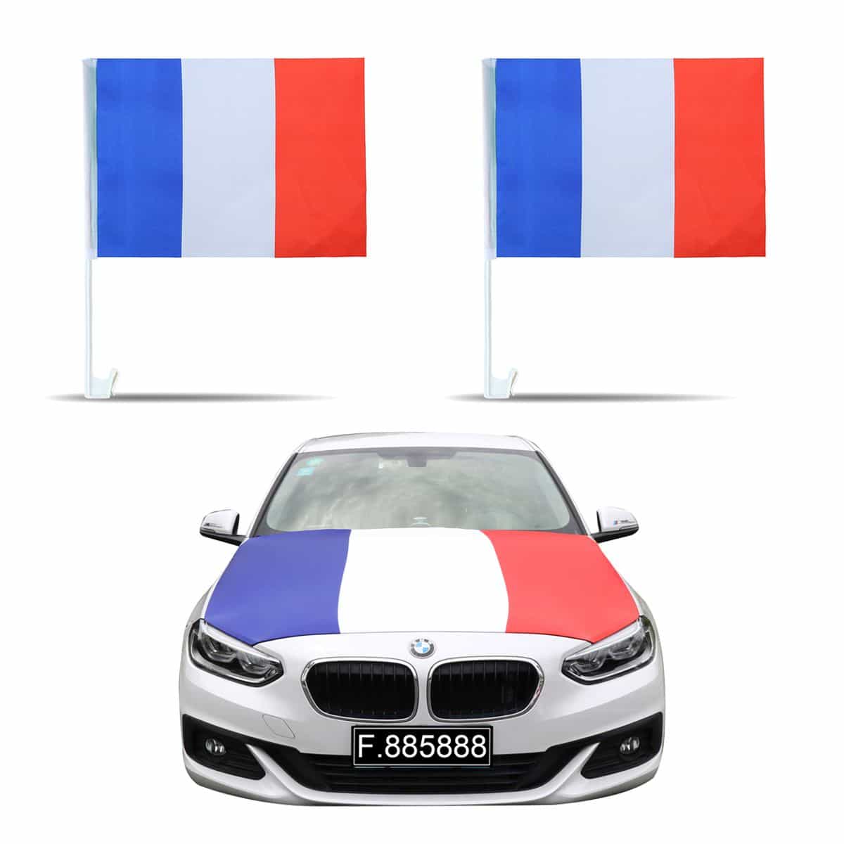 Auto Fan Set Frankreich Fan-Set-10 – Motorhaubenfahne & 2 Fensterfahnen (3 Varianten)