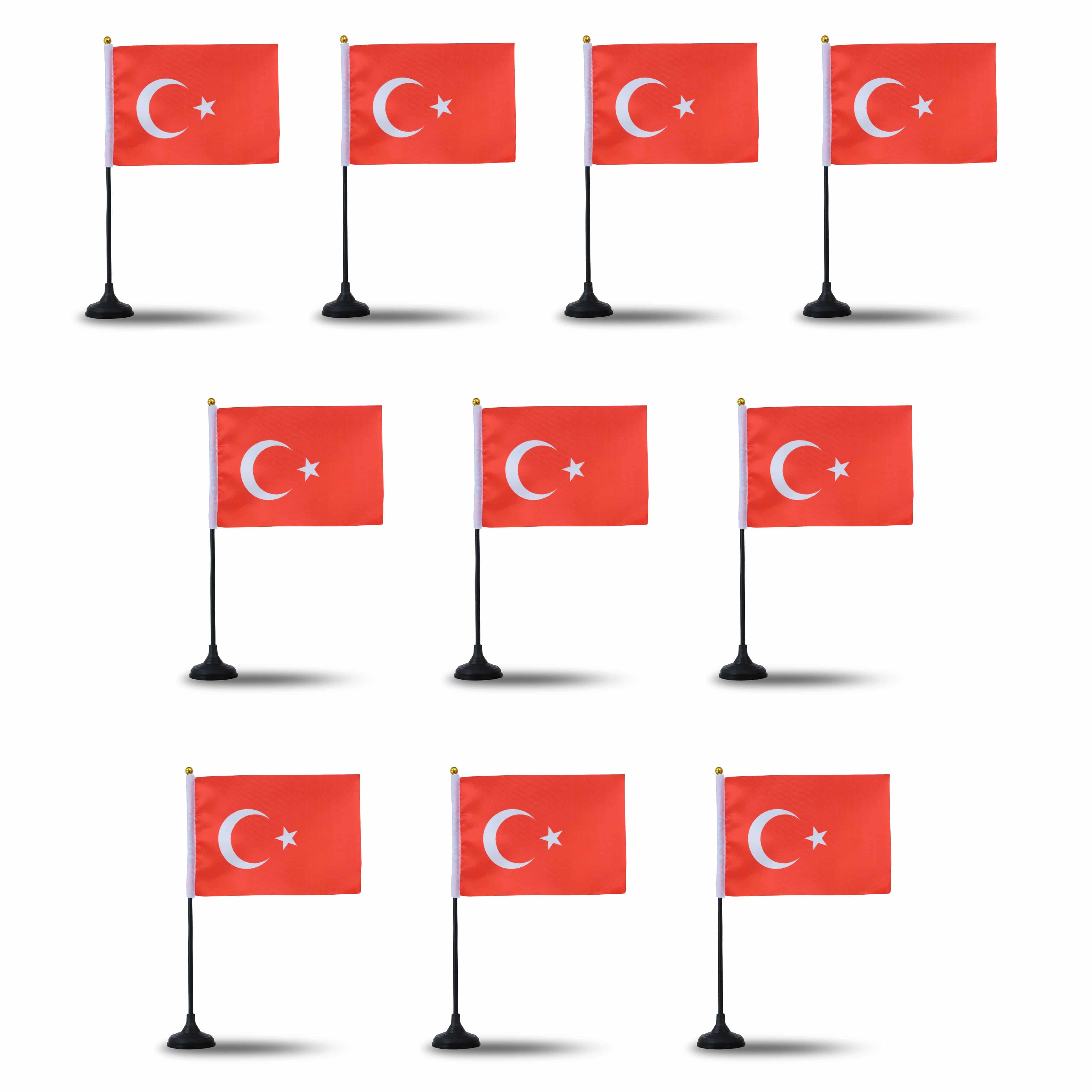 Mini Handfahnen mit Tischständer Fuß 10 Stück Set "Türkei" Turkey Türkiye" EM WM Flaggen Fanartikel