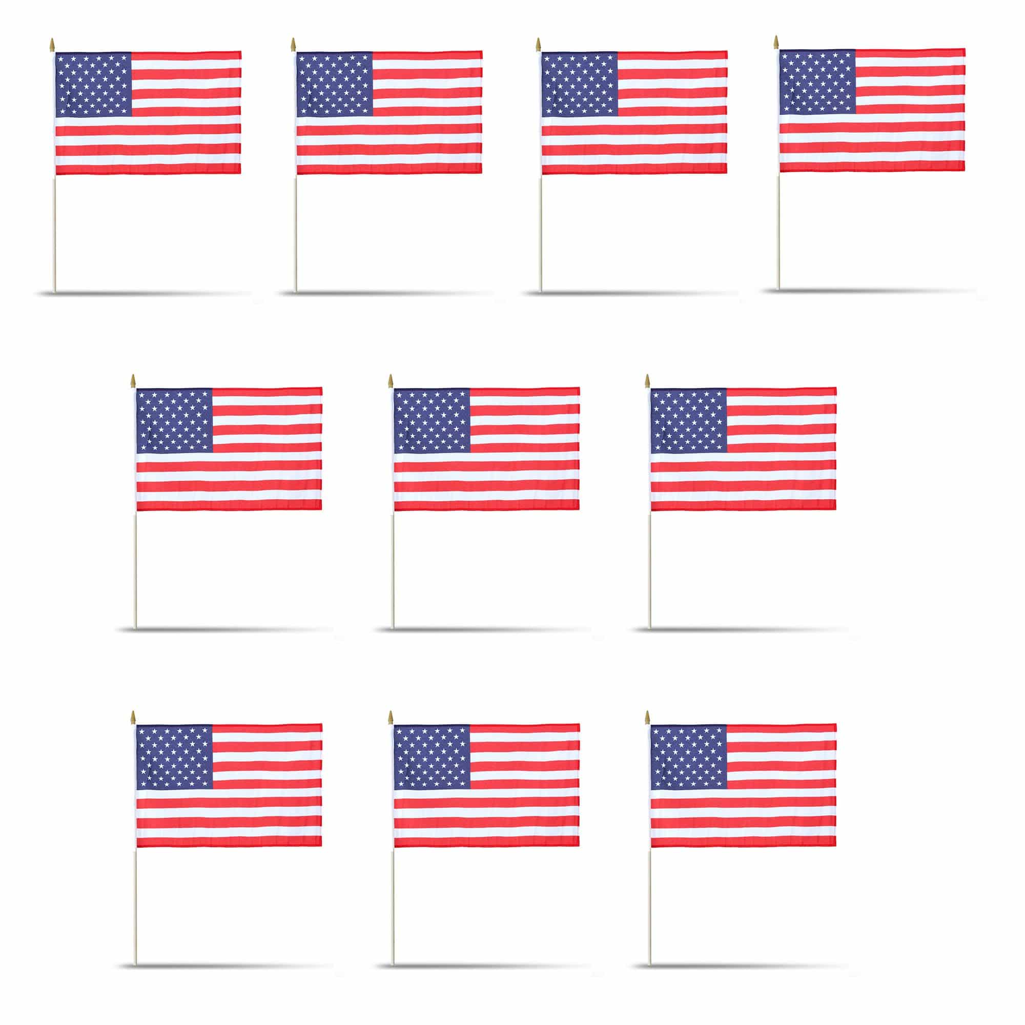 10er Set Fahne Flagge Winkfahne "USA" Amerika Handfahne EM WM