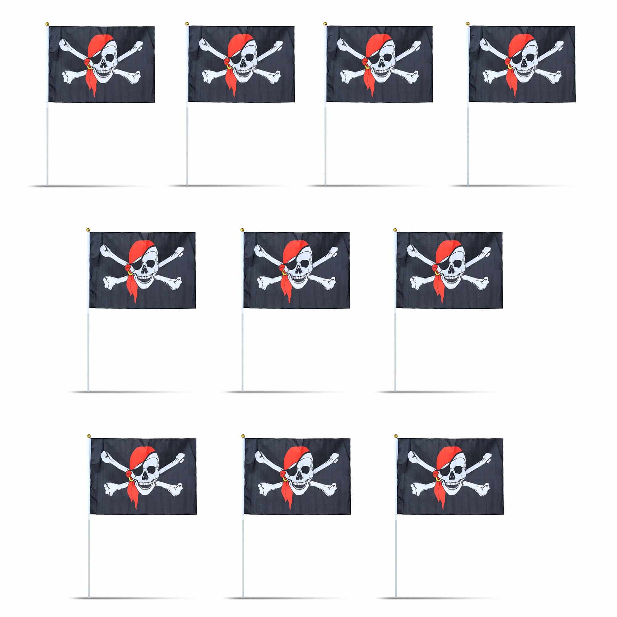 10er Set Fahne Flagge Winkfahne "Pirat" Pirate Handfahne EM WM
