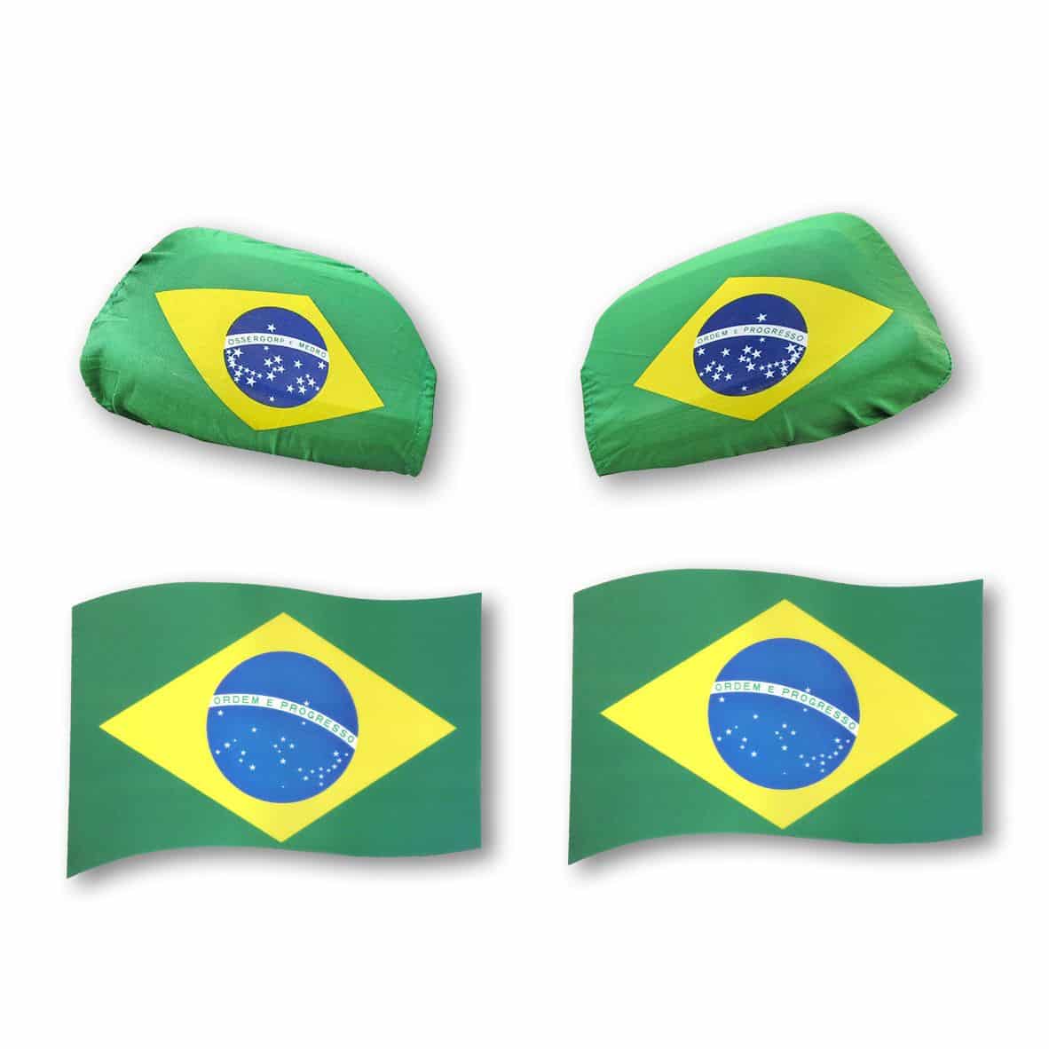 Auto Fan Set Brasilien – Außenspiegelfahnen & 3D Magnetfahnen (4-teilig)