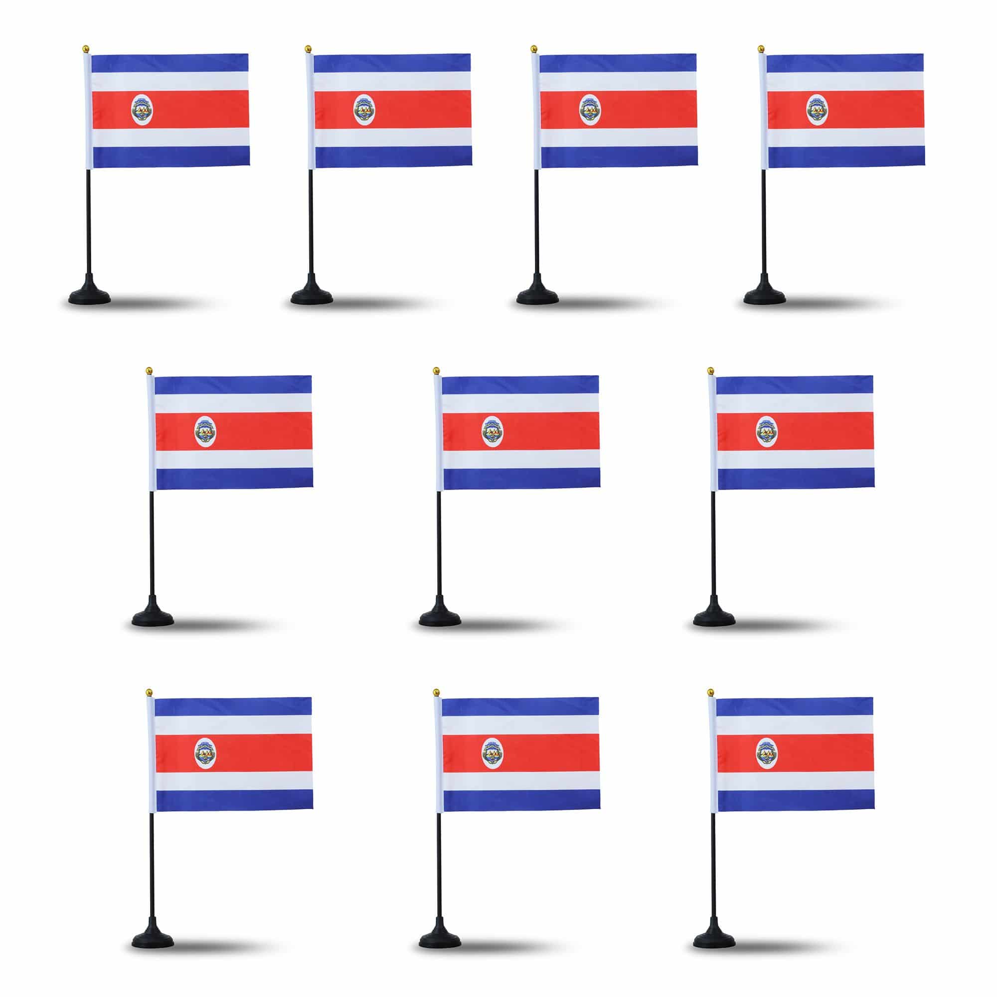 Mini Handfahnen mit Tischständer Fuß 10 Stück Set "Costa Rica" EM WM Flaggen Fanartikel