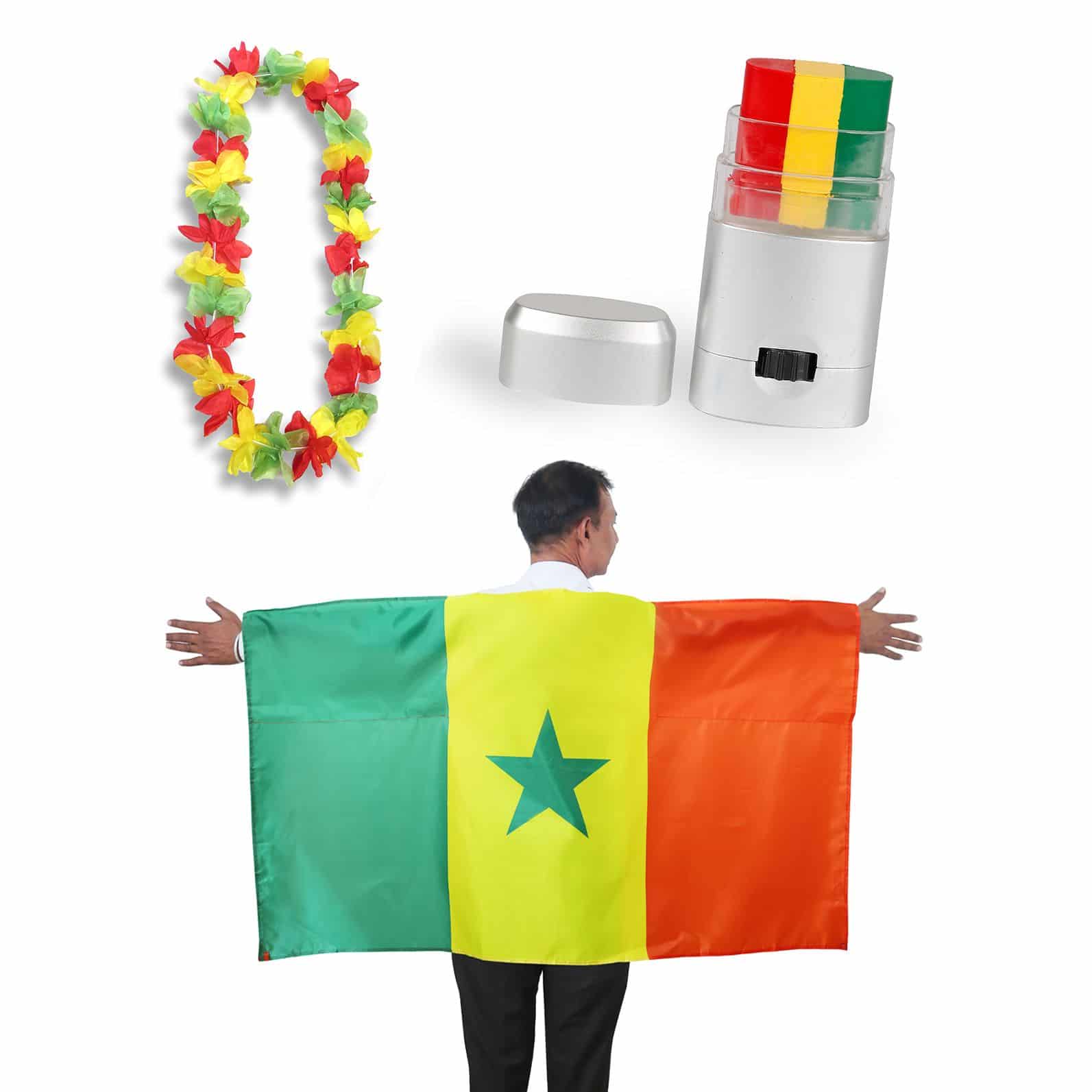 Fan-Paket EM "Senegal" Fanset Fußball Hawaiikette Schminkstift Poncho