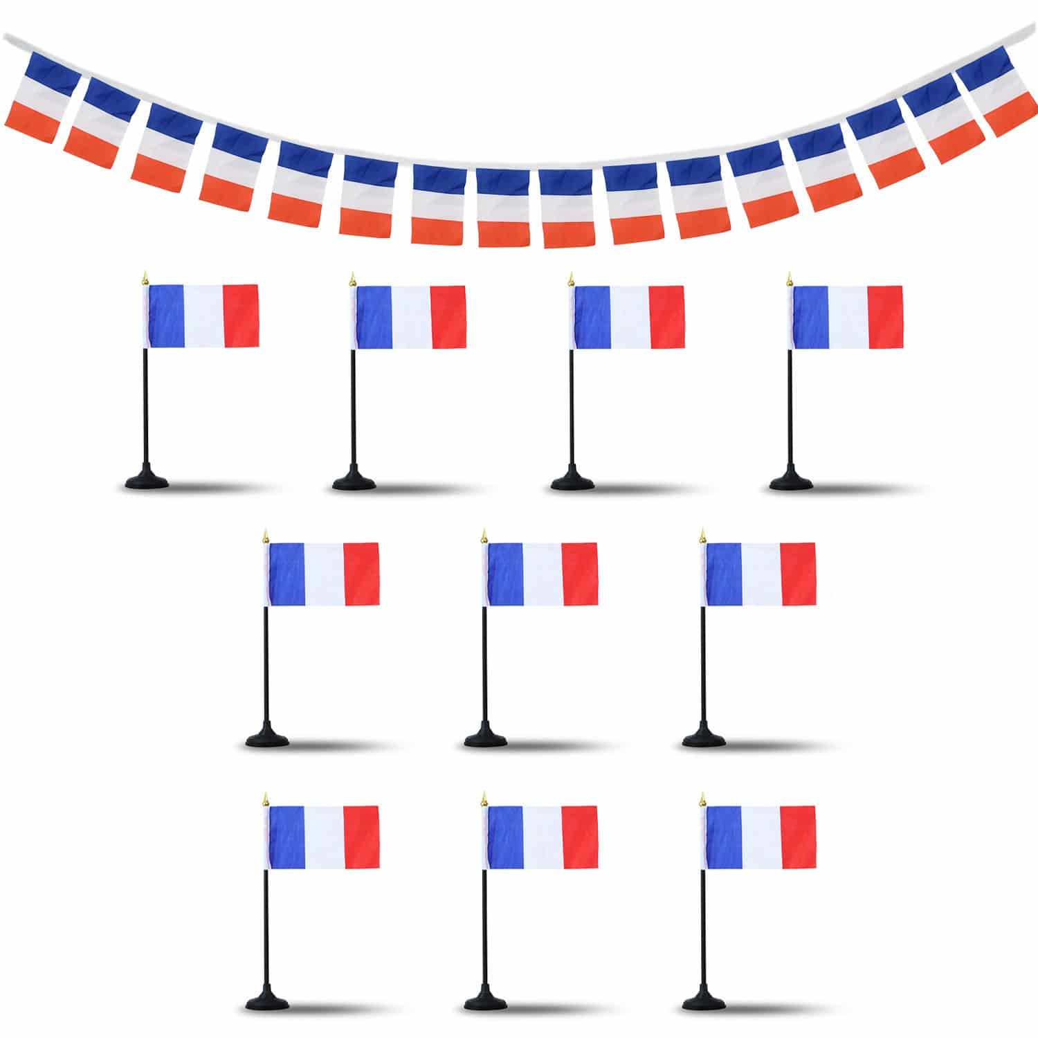 FANSET EM Fußball "Frankreich" Girlande Handflaggen Tischhalter