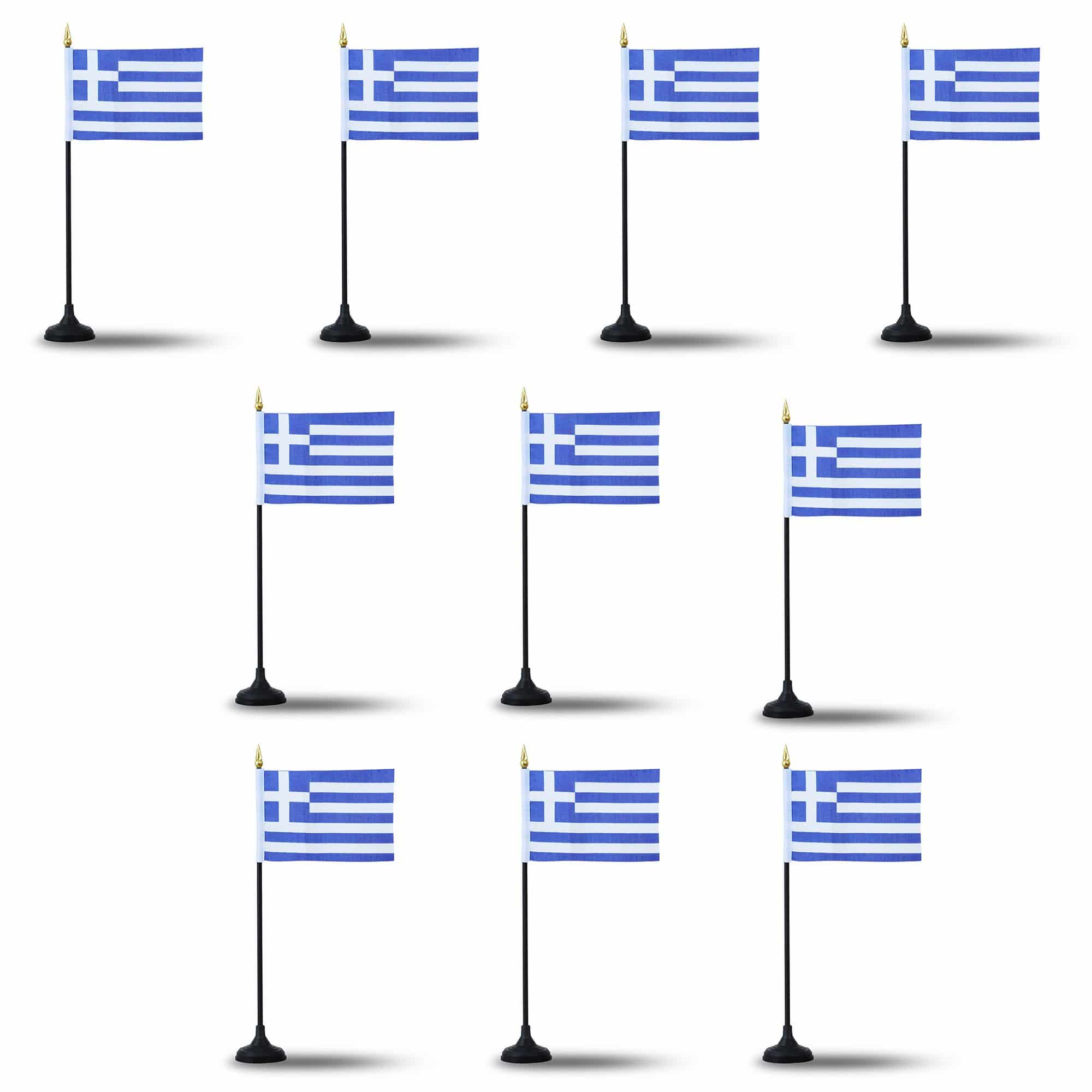 Mini Handfahnen mit Tischständer Fuß 10 Stück Set "Griechenland" Greece EM WM Flaggen Fanartikel
