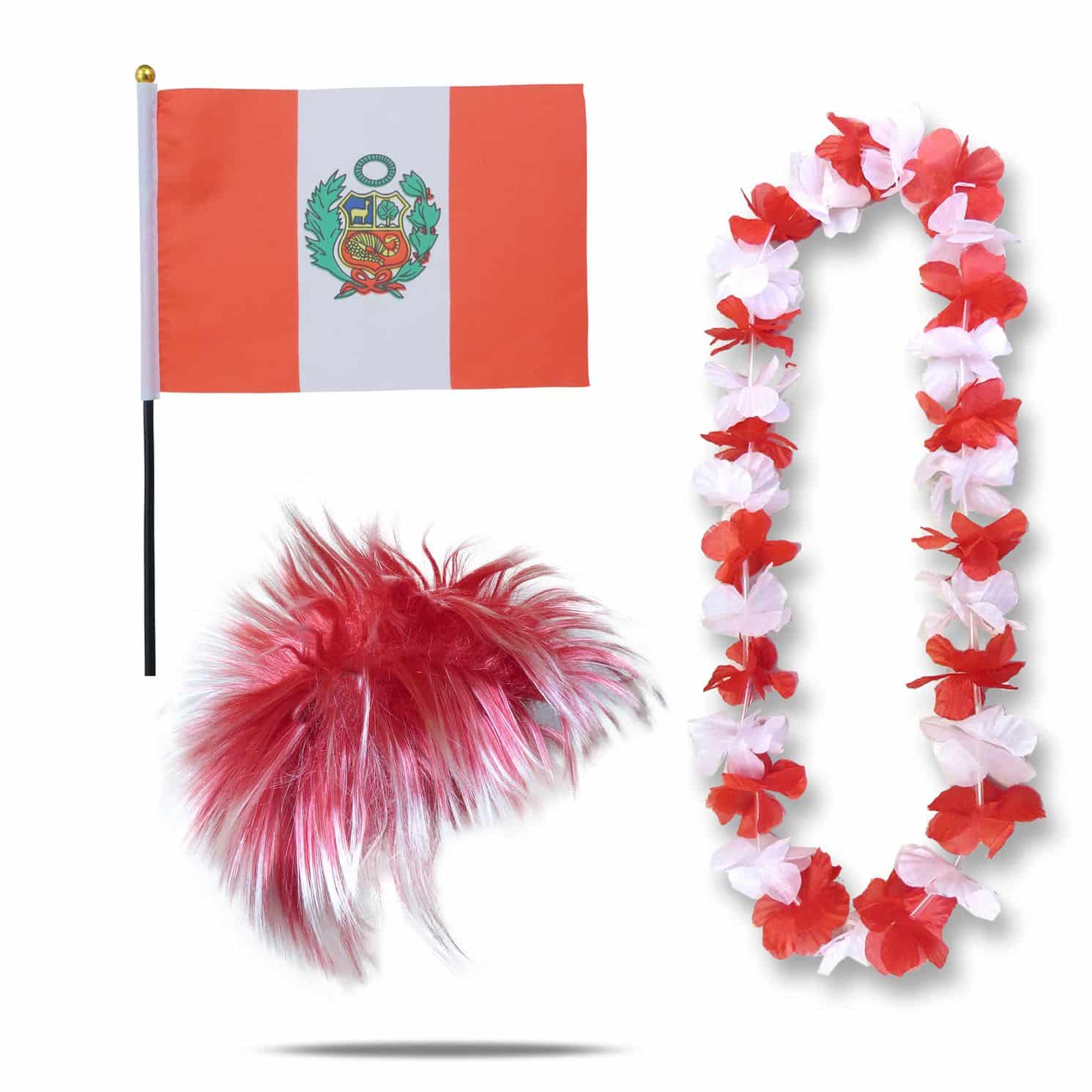 Fanset "Peru" Blumenkette Fahne Flagge Perücke Wig
