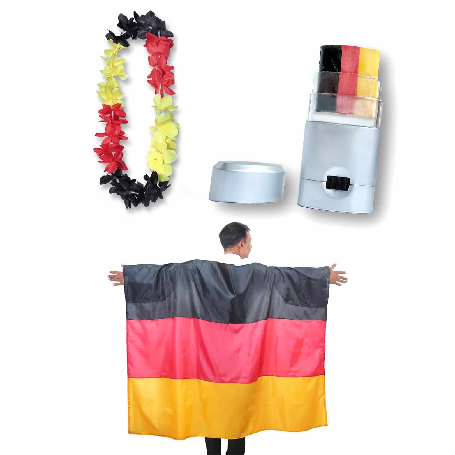 Fan-Paket EM "Deutschland" Germany Fußball Hawaiikette Schminkstift Poncho