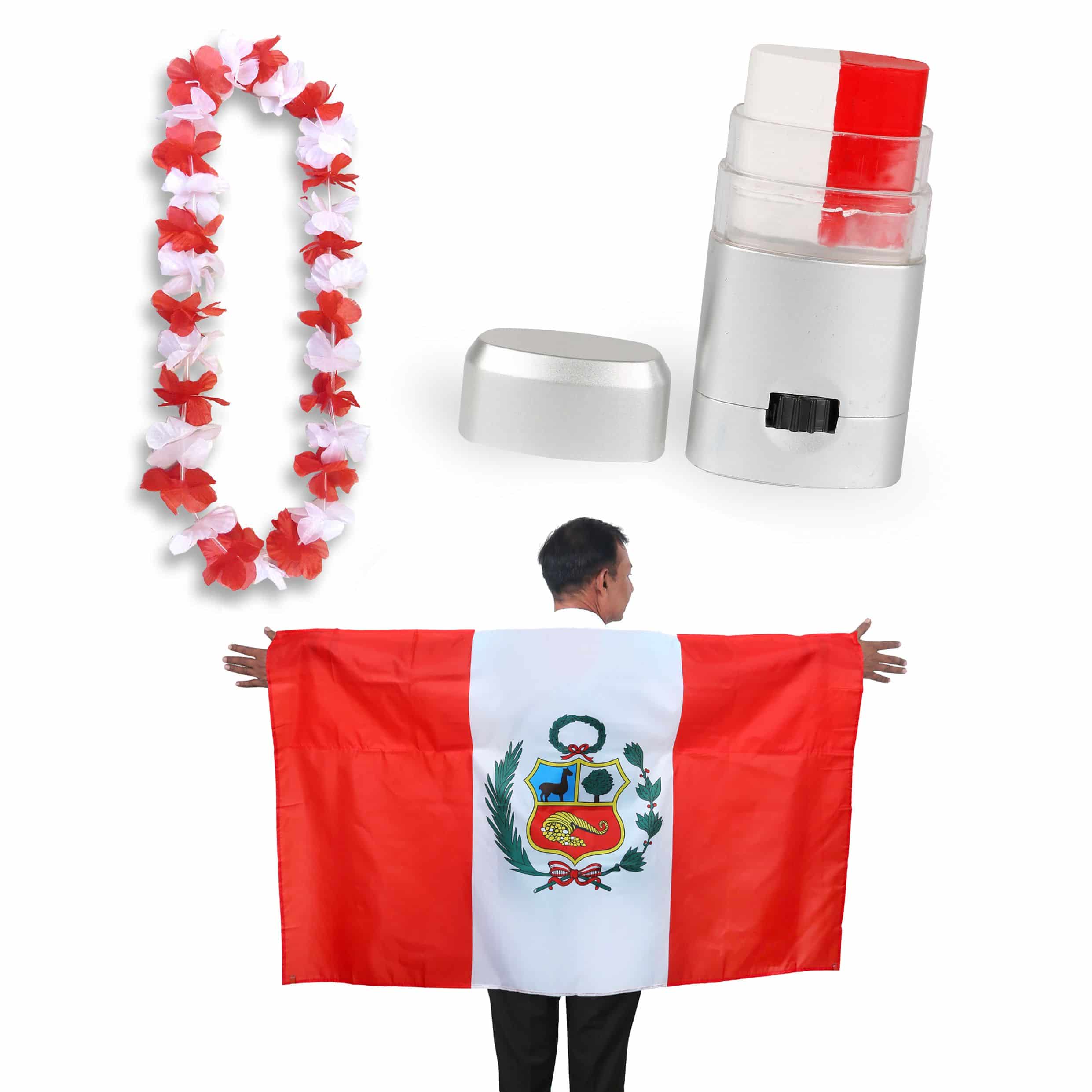 Fan-Paket EM "Peru" Fanset Fußball Hawaiikette Schminkstift Poncho