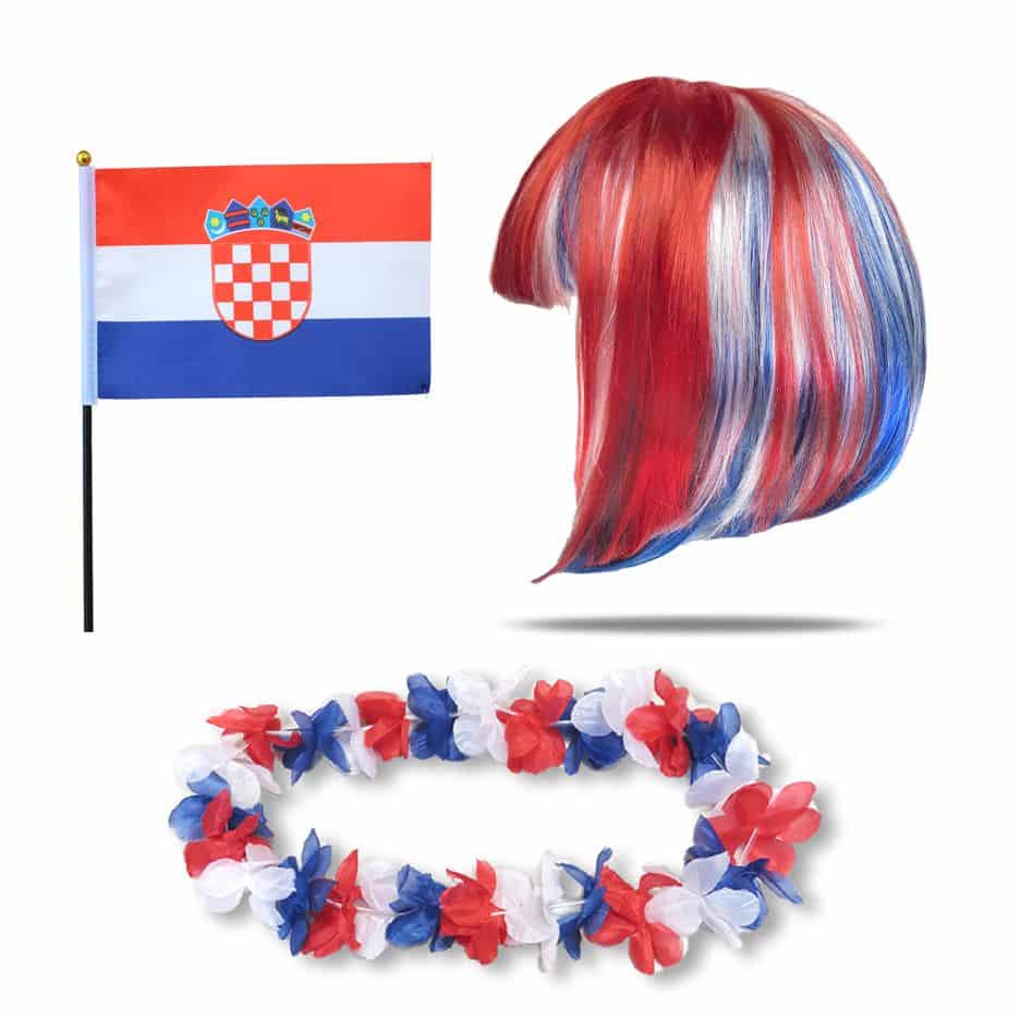 Fanset "Kroatien" Croatia Blumenkette Fahne Flagge Perücke Bob