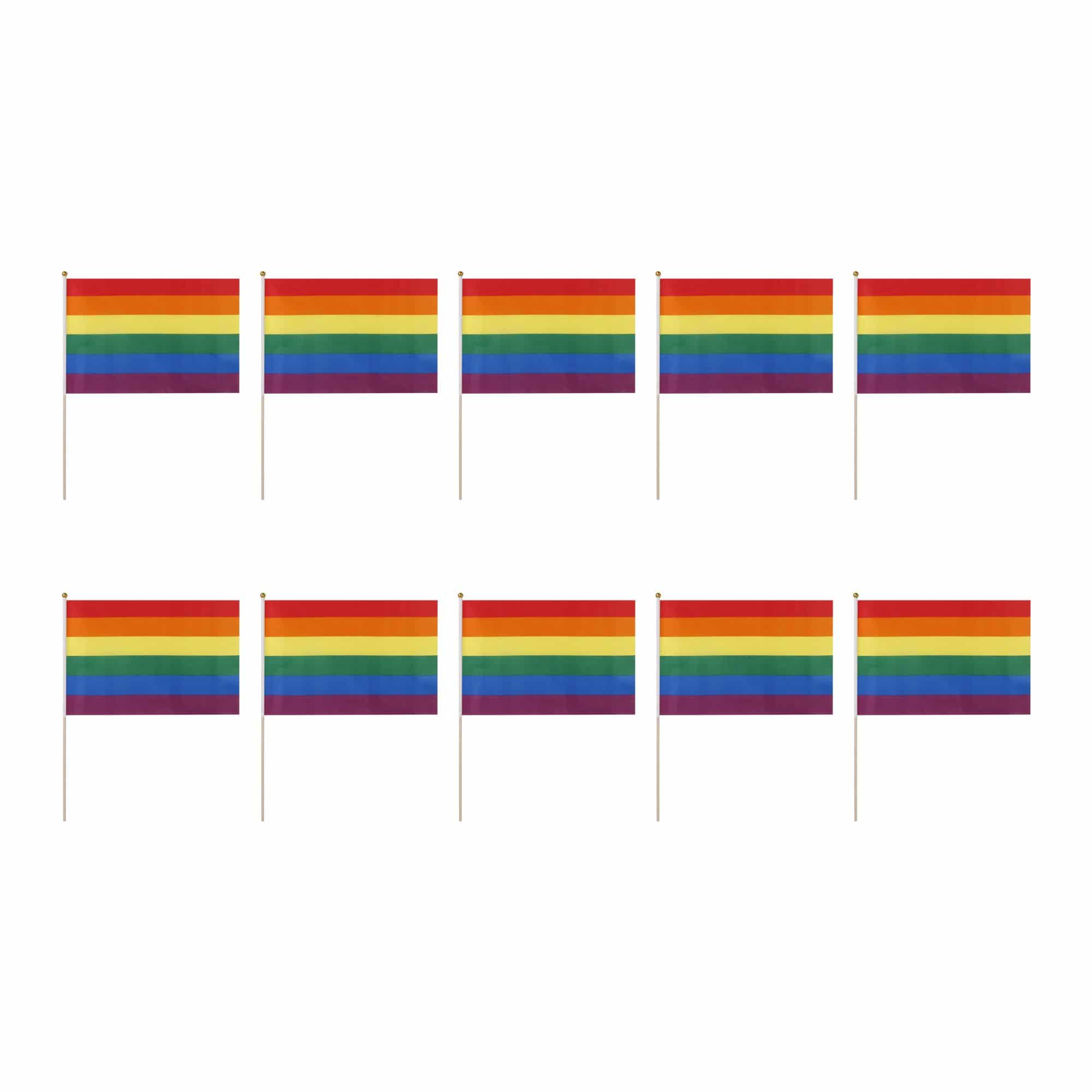 10er Set Fahne Flagge Winkfahne "Regenbogen" Rainbow Handfahne EM WM