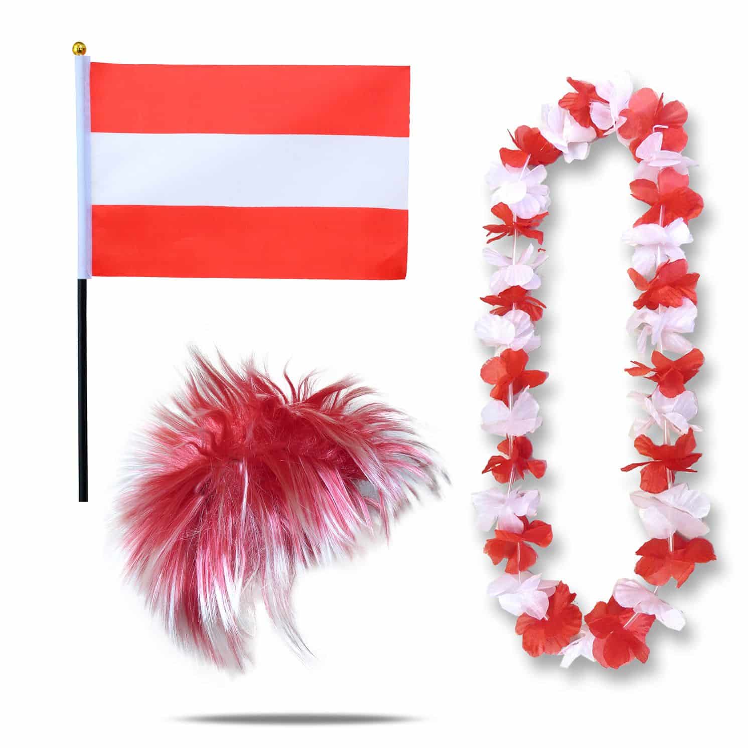 Fanset "Österreich" Austria Blumenkette Fahne Flagge Perücke Wig