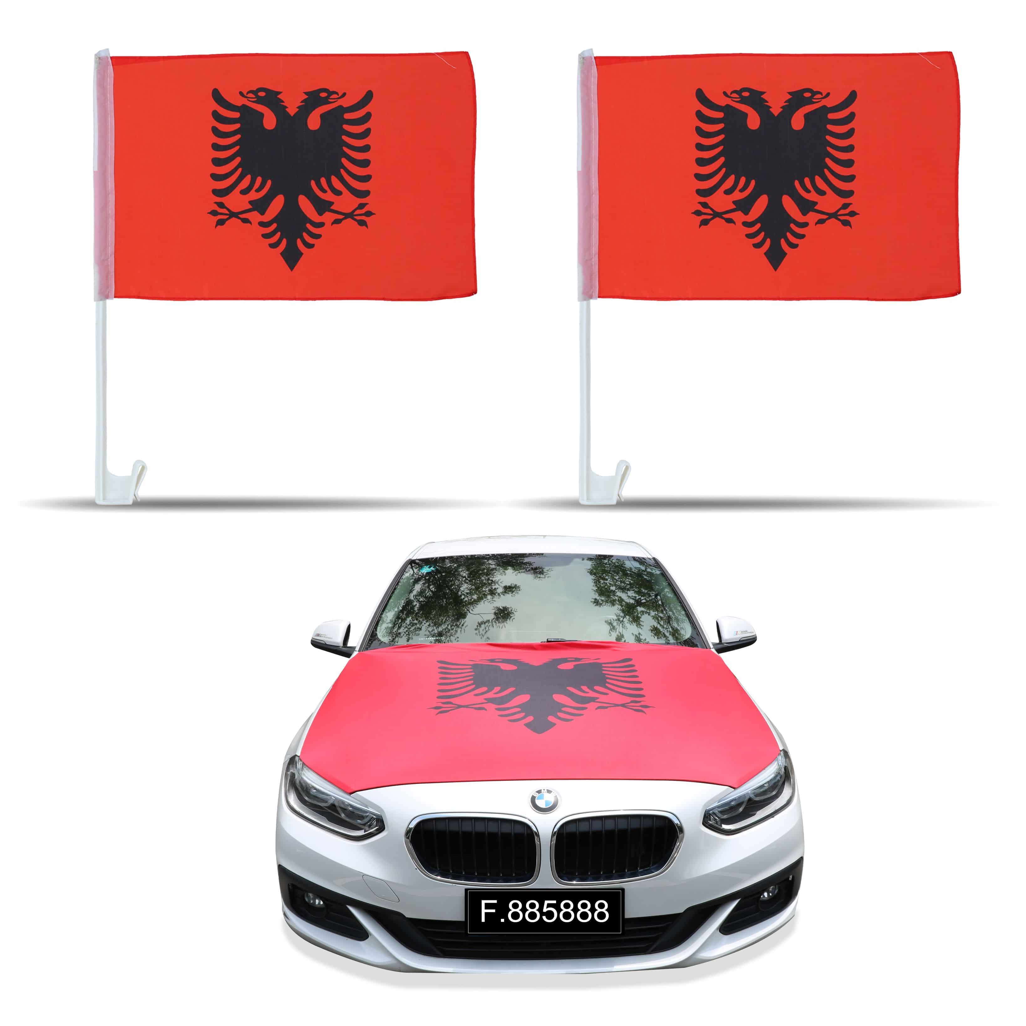 Auto Fan Set Albanien Fan-Set-10 – Motorhaubenfahne & 2 Fensterfahnen (3 Varianten)