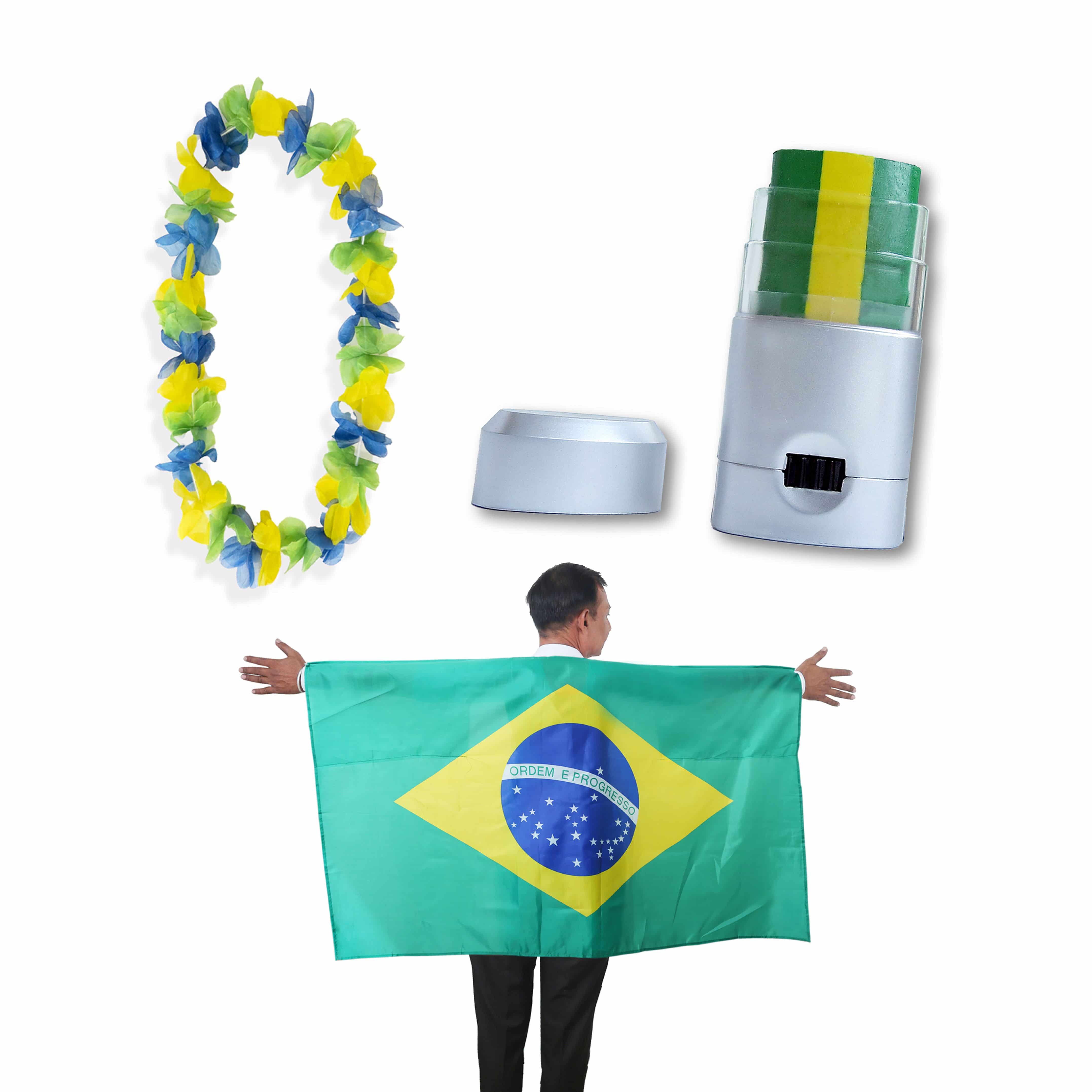 Fan-Paket EM "Brasilien" Brazil Brasil Fanset Fußball Hawaiikette Schminkstift Poncho