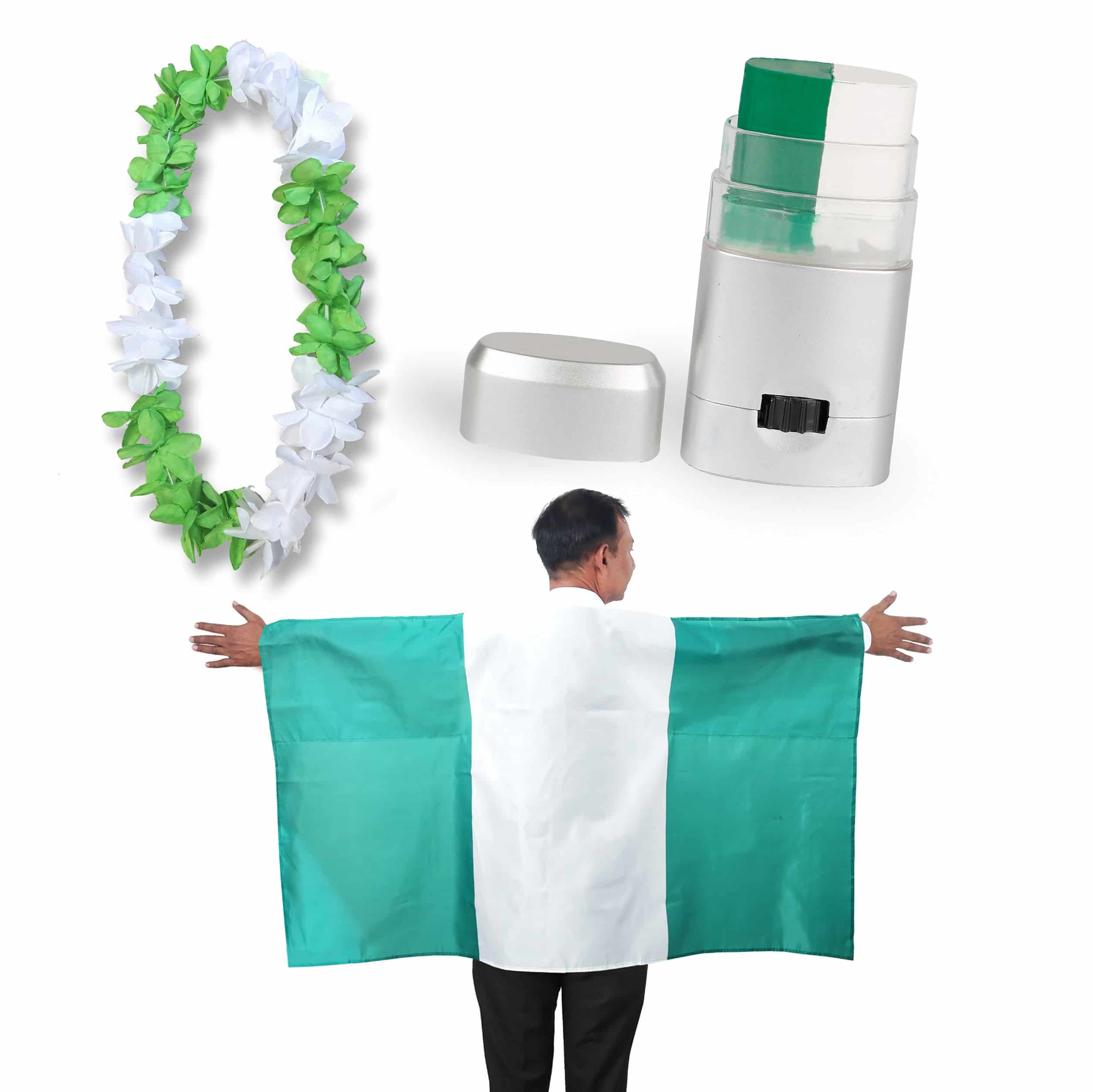 Fan-Paket EM "Nigerien" Niegeria Fanset Fußball Hawaiikette Schminkstift Poncho