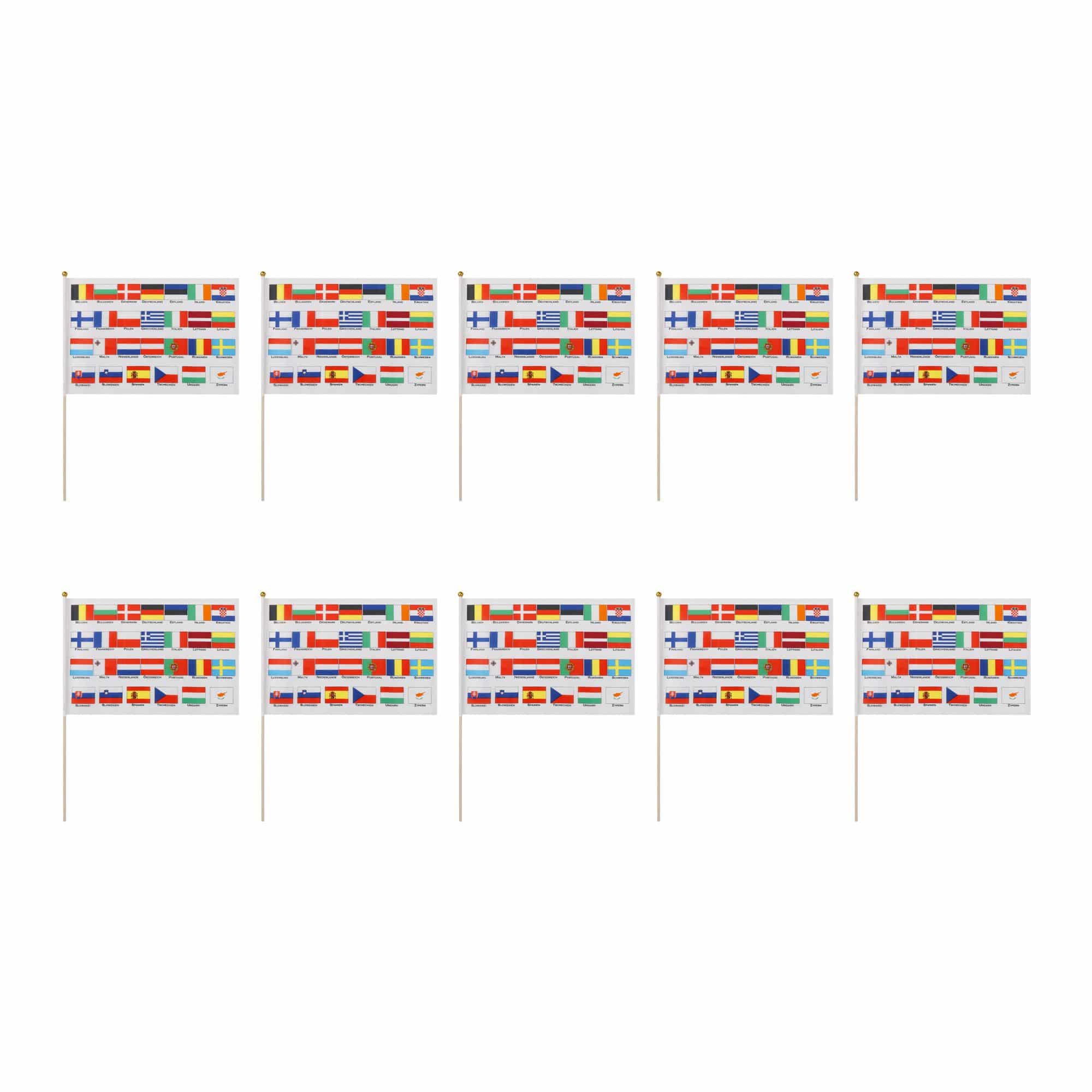 10er Set Fahne Flagge Winkfahne "Europa 27 Länder" Handfahne EM WM