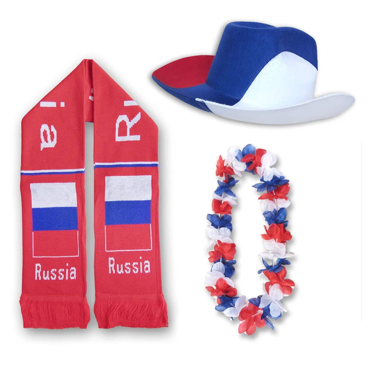FAN PAKET EM "Russland" Russia Fußball Schal Blumenkette Cowboy-Hut