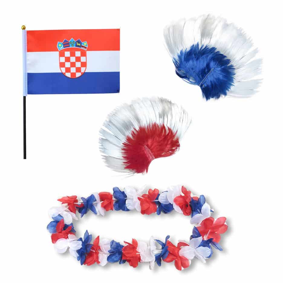 Fanset "Kroatien" Croatia Blumenkette Fahne Flagge Perücke Irokese