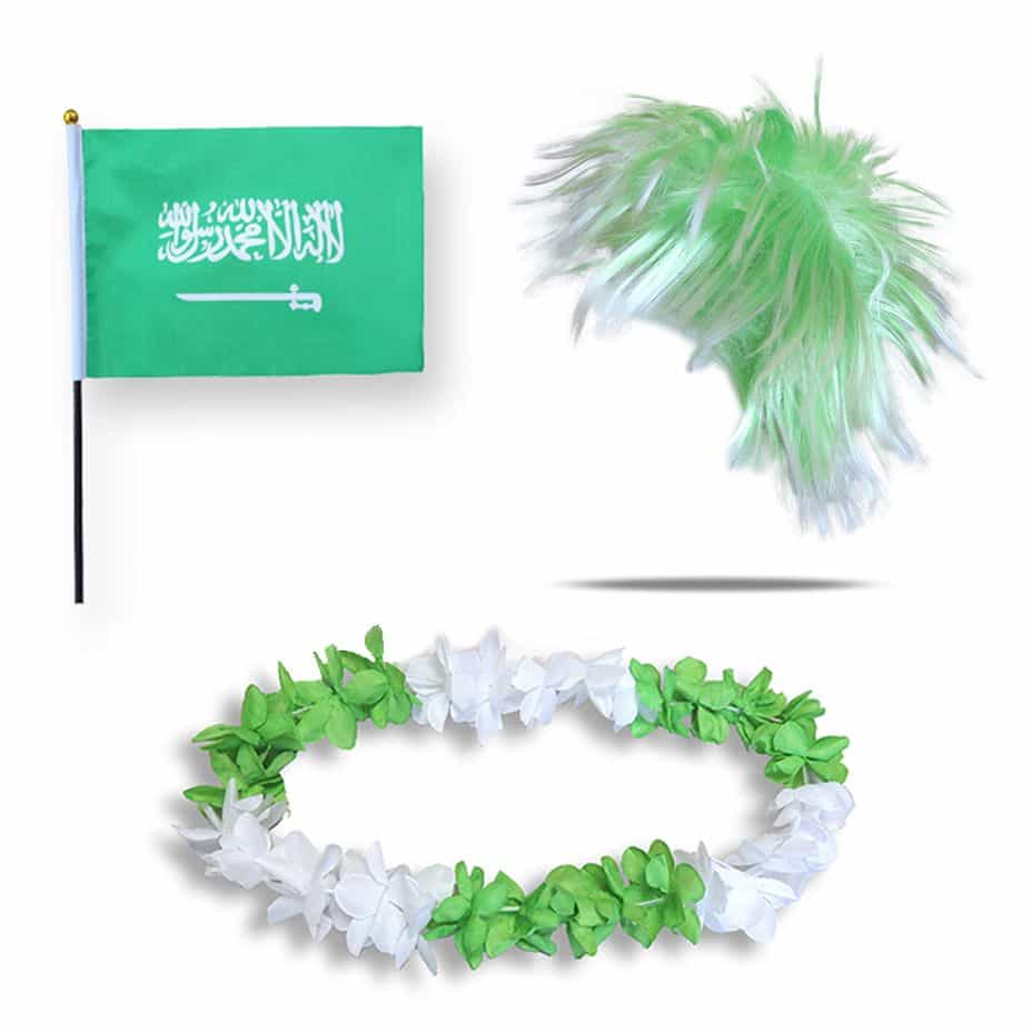 Fanset "Saudiarabien" Saudi Arabia Blumenkette Fahne Flagge Perücke Wig